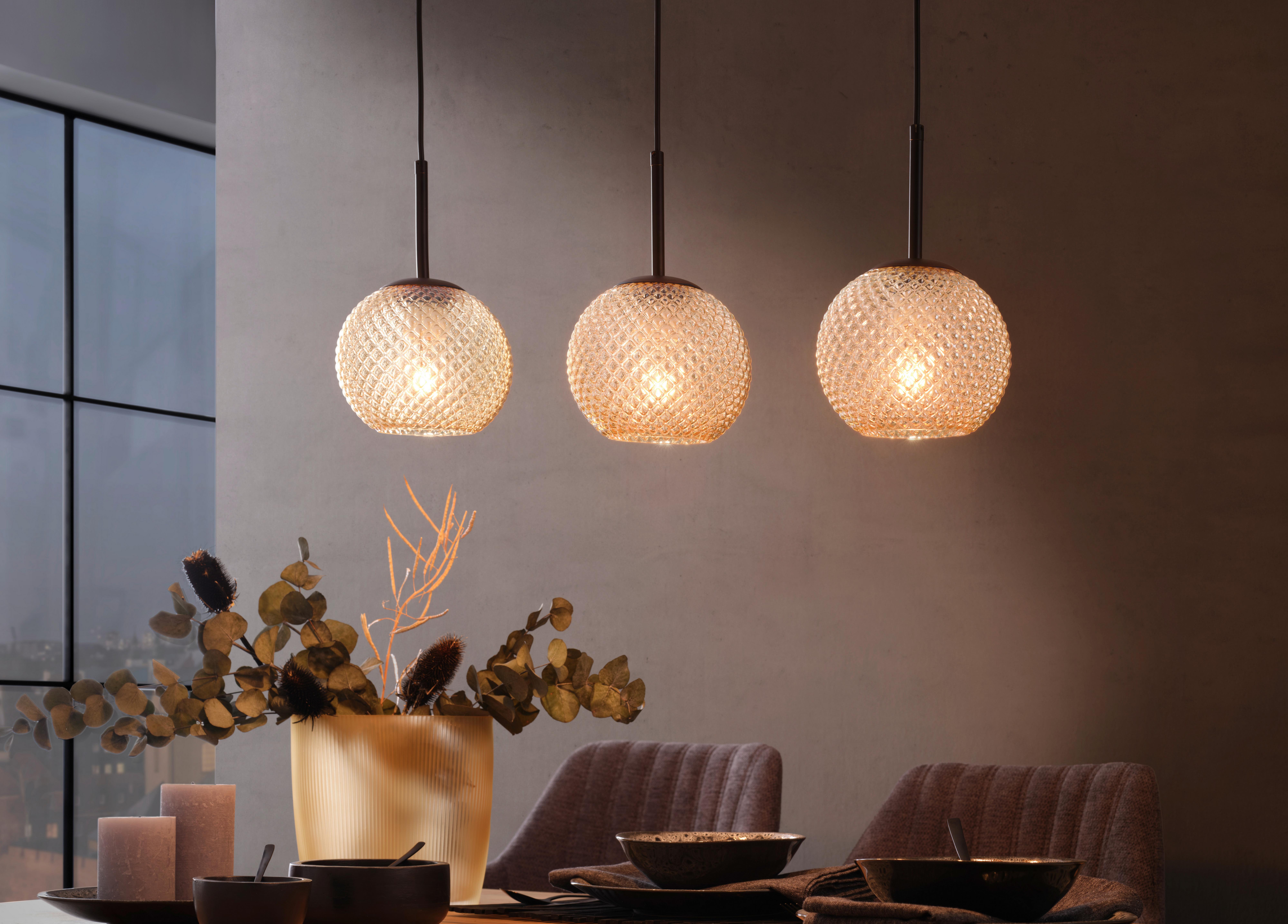 LAMPA WISZĄCA GUDI - kolor bursztynowy/czarny, Modern, metal/szkło (70/16/120cm) - Modern Living