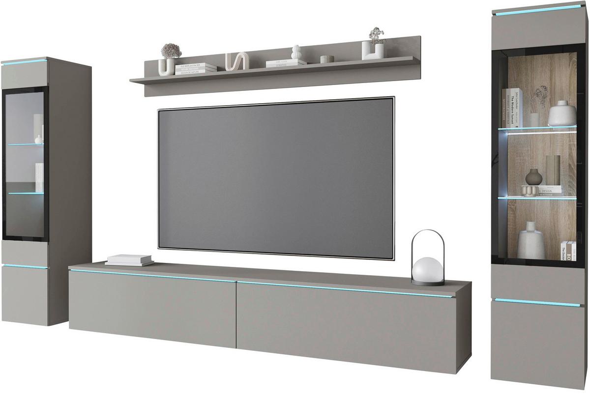 Dnevni Regal Vera I, Siva Z Osvetlitvijo, 4-Delni - siva, Trend, umetna masa/steklo (240/130/33cm) - P & B