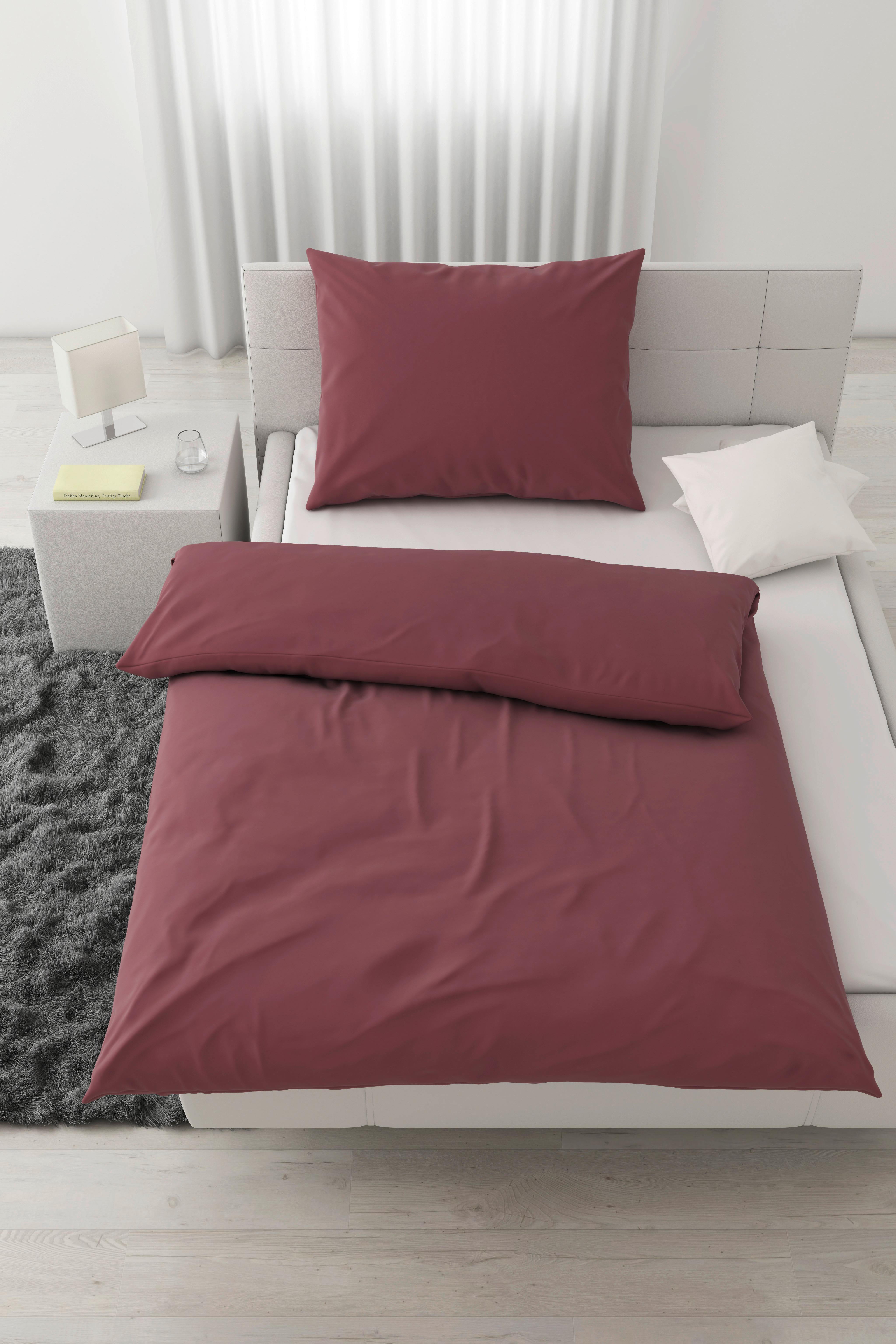 Bettwäsche Stone Washed Uni 160x210cm - Bordeaux, Romantik / Landhaus, Textil (160/210cm) - Modern Living