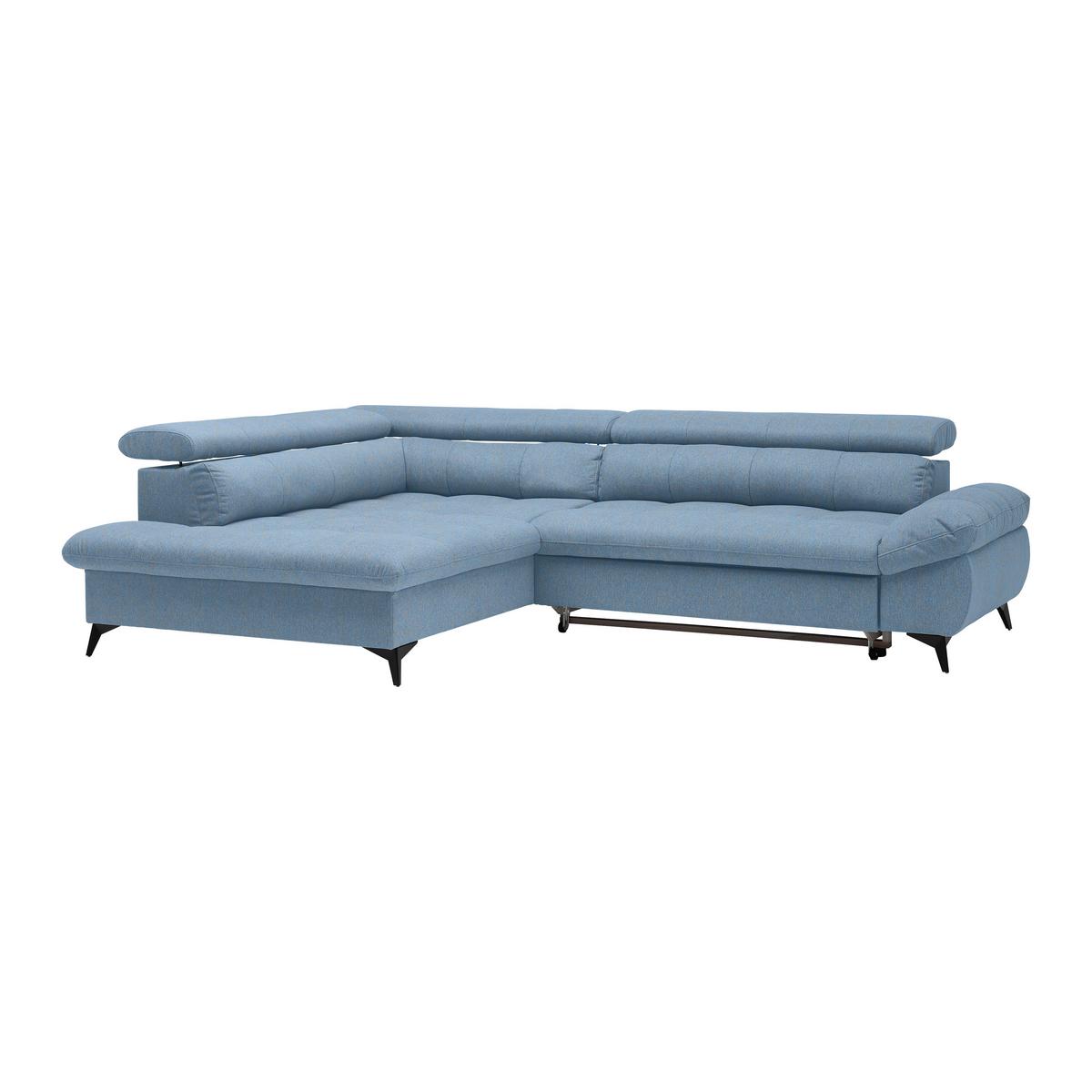 Wohnlandschaft Alberto Hellblau - Schwarz/Hellblau, MODERN, Textil/Metall (296/78/201cm) - Mömax