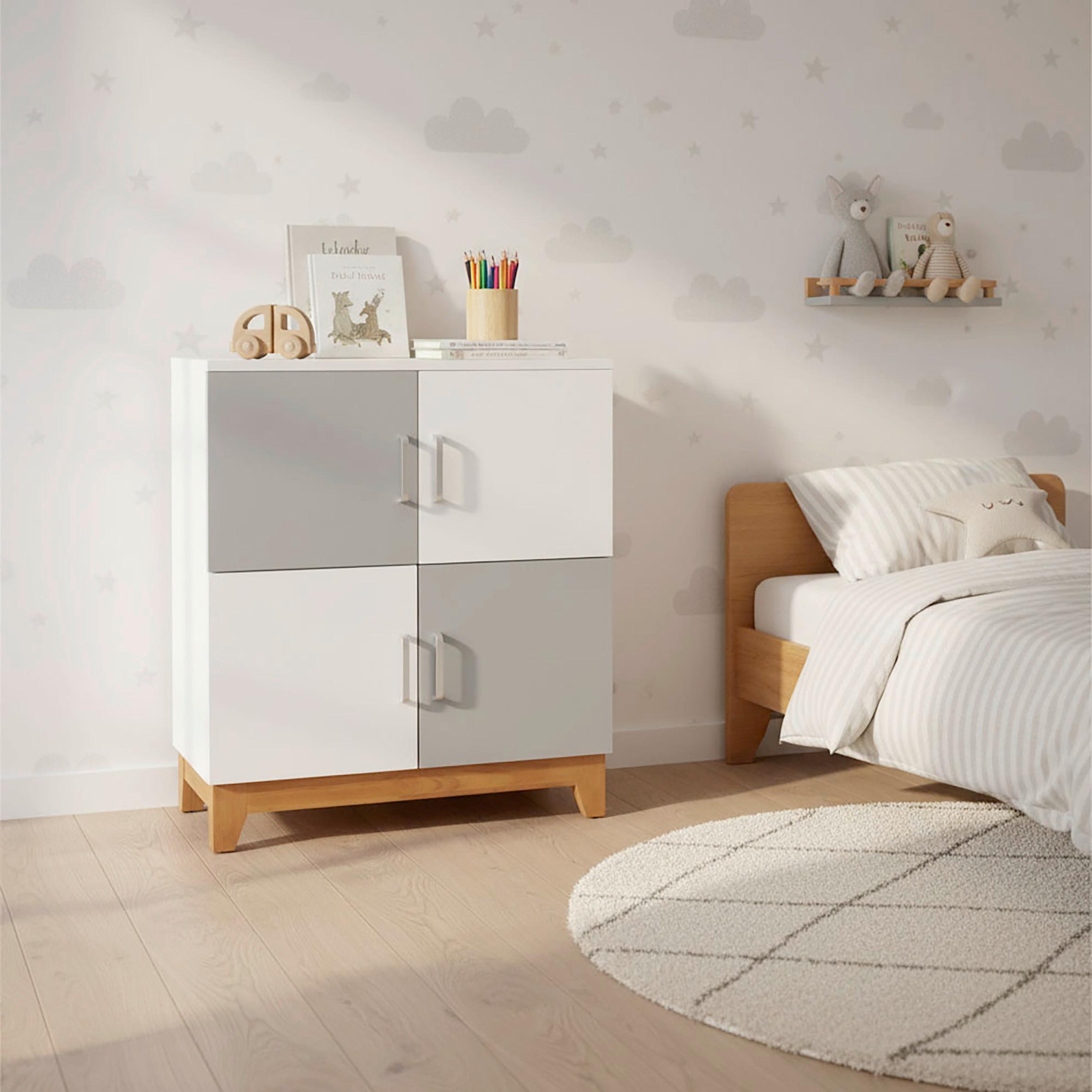 Kinderkommode Danny Weiß/Grau MDF - Silberfarben/Weiß, MODERN, Holz/Holzwerkstoff (60/70/34cm) - Bessagi Kids
