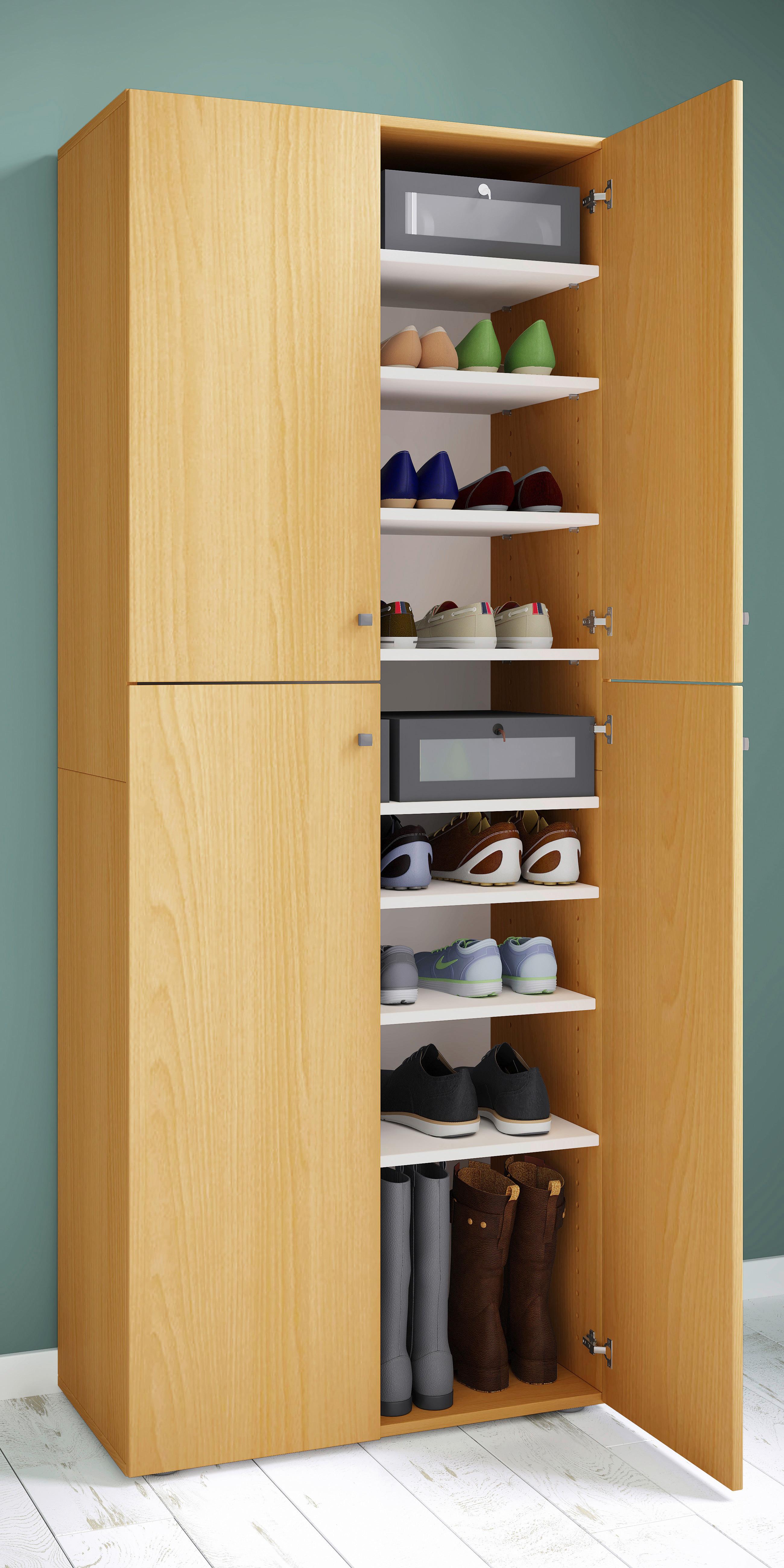 Schuhschrank Lona XXL ca.70x182x37cm Buchefarben - Silberfarben/Buchefarben, KONVENTIONELL, Holzwerkstoff/Kunststoff (70/182/37cm) - MID.YOU