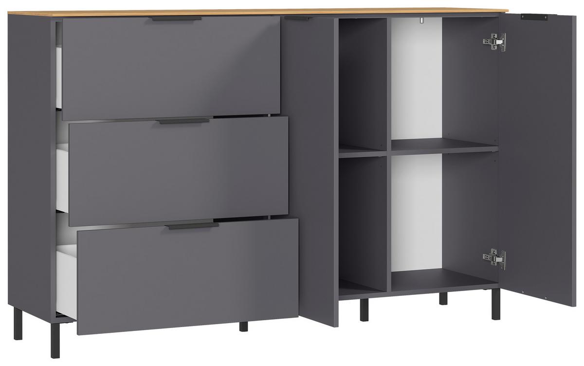 Kommode California in Graphitfarben/Eichefarben - Eichefarben/Graphitfarben, Modern, Holzwerkstoff/Metall (151/98/40cm) - Premium Living