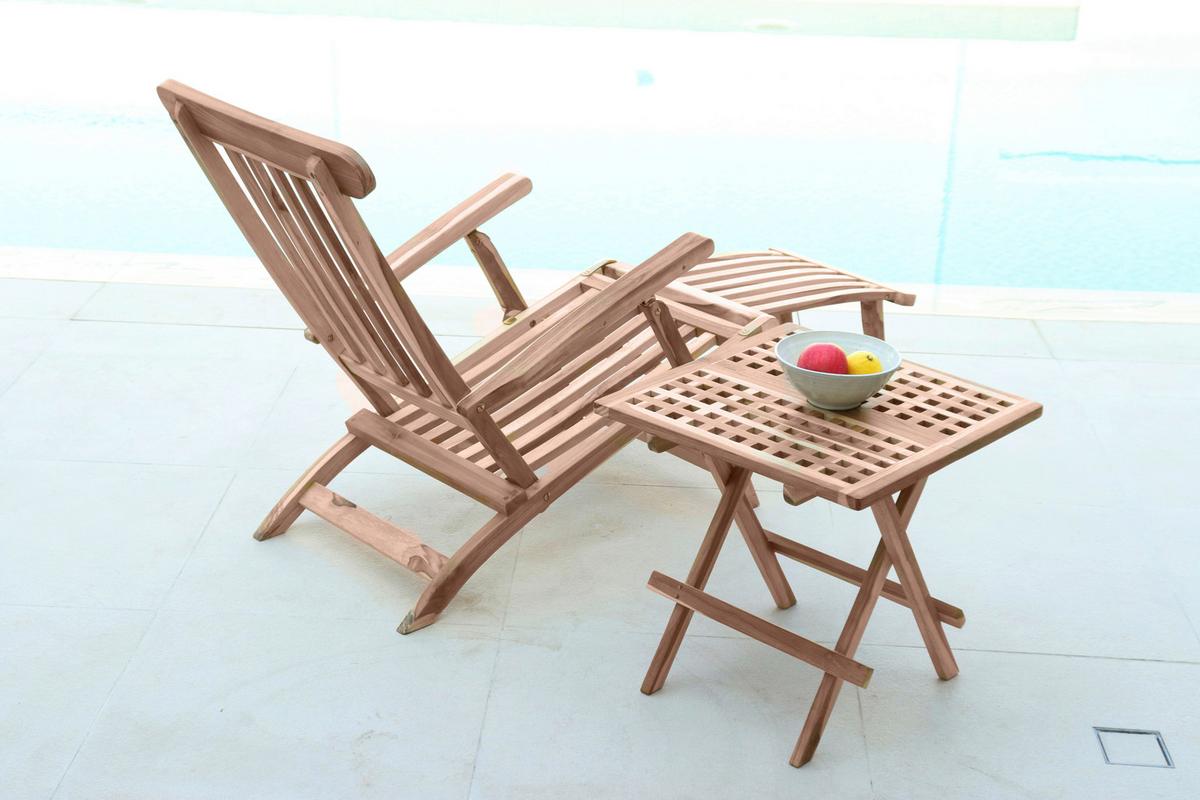 Gartenklappstuhl Liegestuhl Naturfarben - Naturfarben, Design, Holz (58,5/87/149cm) - Gardenson