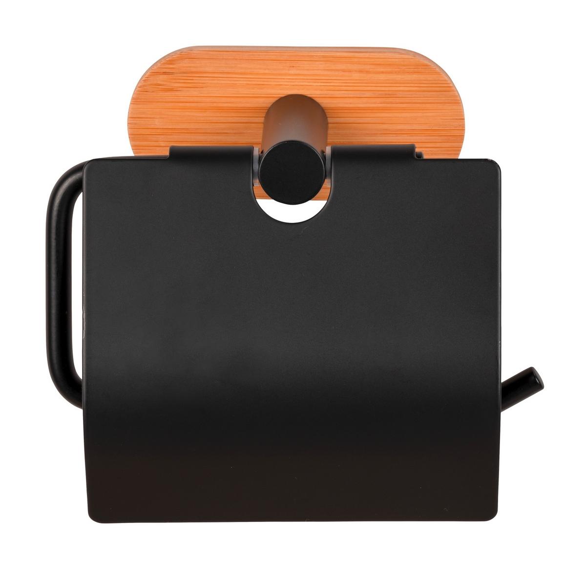 Toilettenpapierhalter in Schwarz - Schwarz/Naturfarben, MODERN, Holz/Metall (13,5/12/7cm) - Mömax