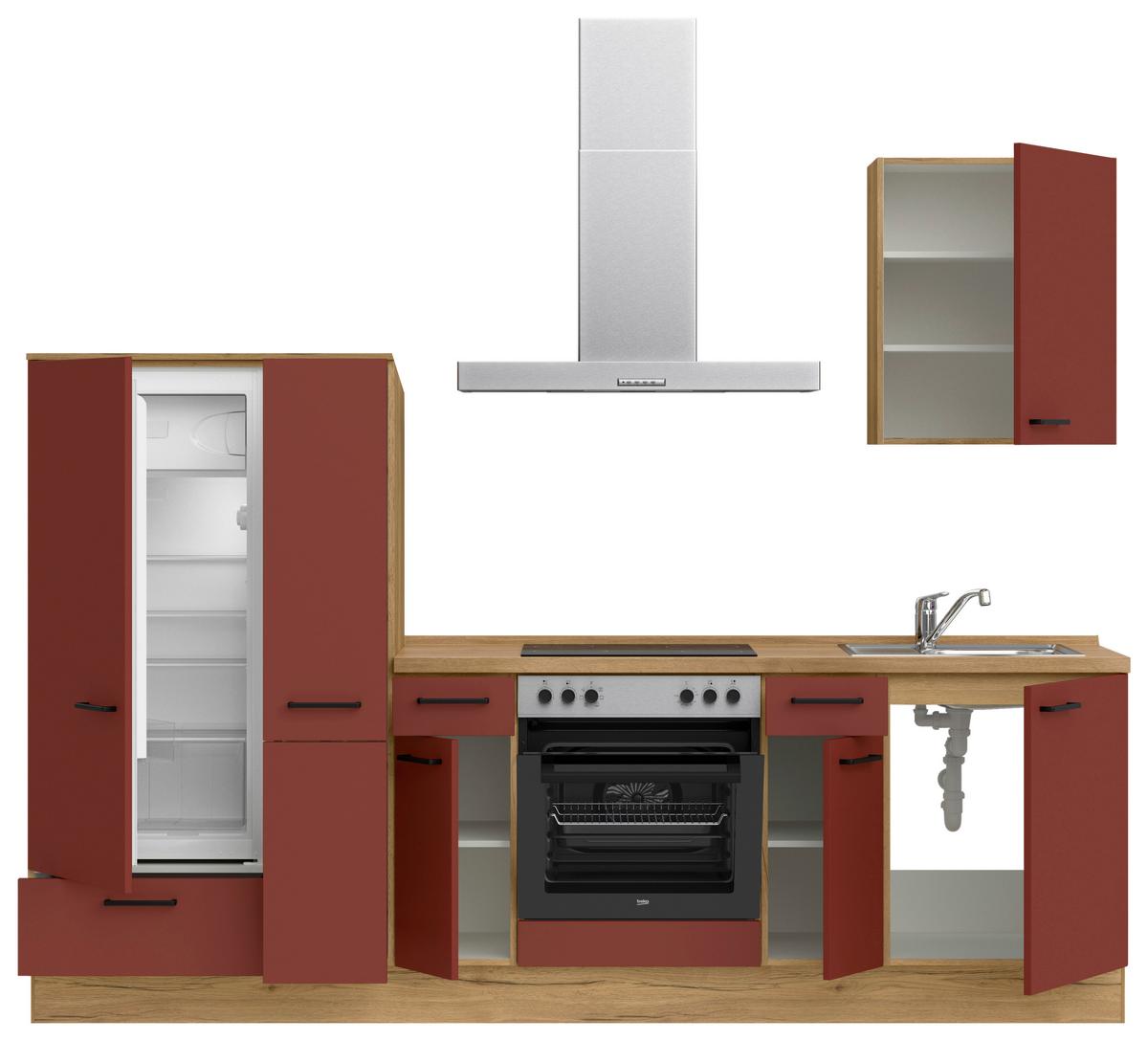 Küchenblock Easytouch Low m. Geräten Dunkelrot - Eichefarben/Schwarz, MODERN, Holzwerkstoff/Metall (270cm) - Nobilia