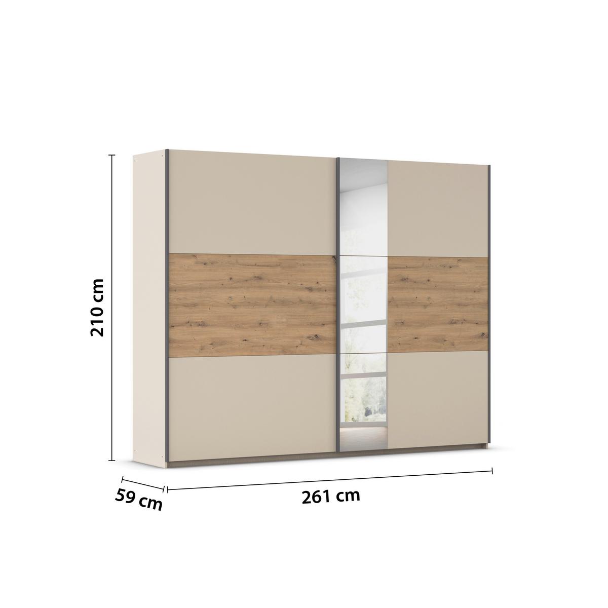 Schwebetürenschrank Ellmau Champagner/Eiche Artisan - Champagner/Eiche Artisan, KONVENTIONELL, Holzwerkstoff/Metall (261/210/59cm) - Premium Living