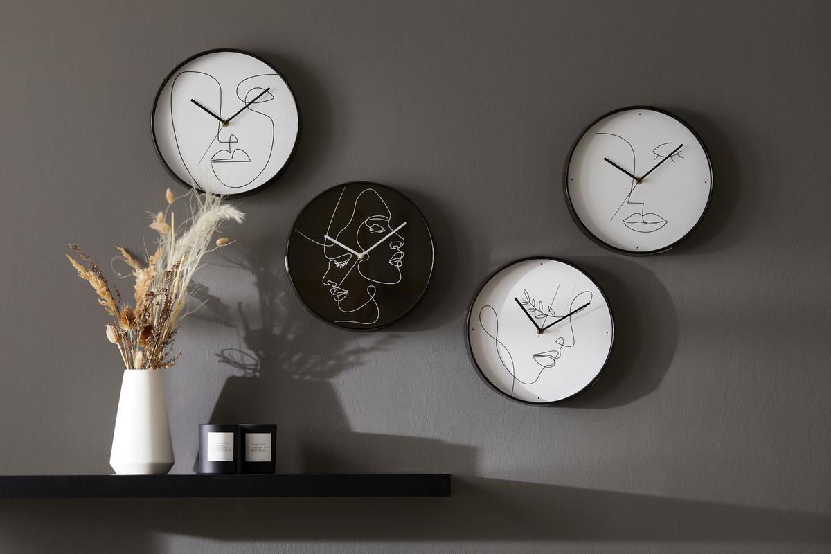 WANDUHR FACES - Schwarz/Weiß, MODERN, Kunststoff (30cm) - Modern Living