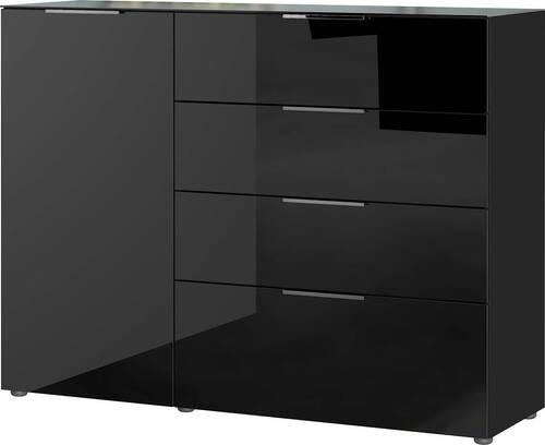 Sideboard Oakland in Schwarz - Silberfarben/Schwarz, Modern, Glas/Holzwerkstoff (134/102/42cm) - Premium Living