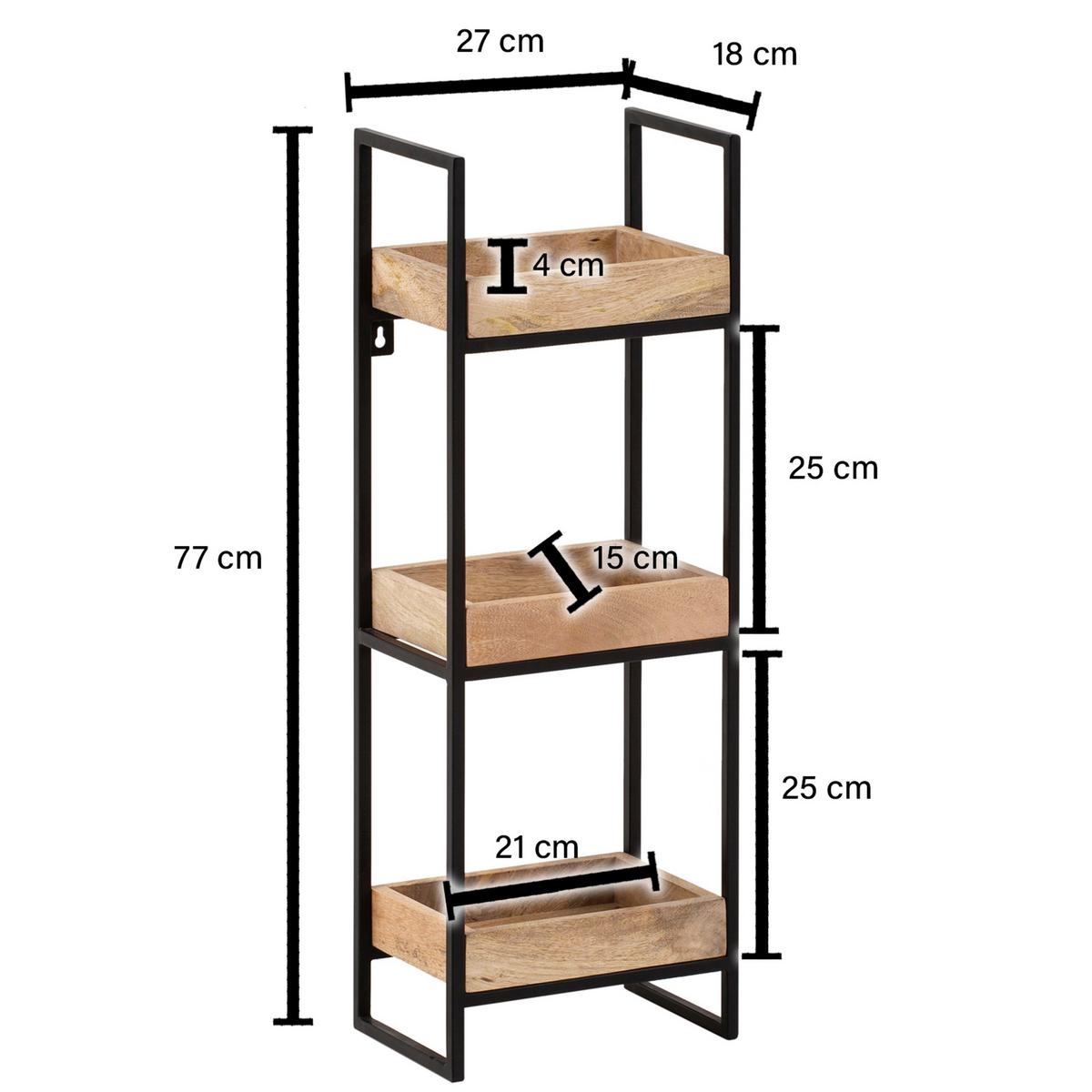 Stenski Regal Wl6.763 - črna/rjava, Trendi, kovina/les (27/77/18cm) - MID.YOU