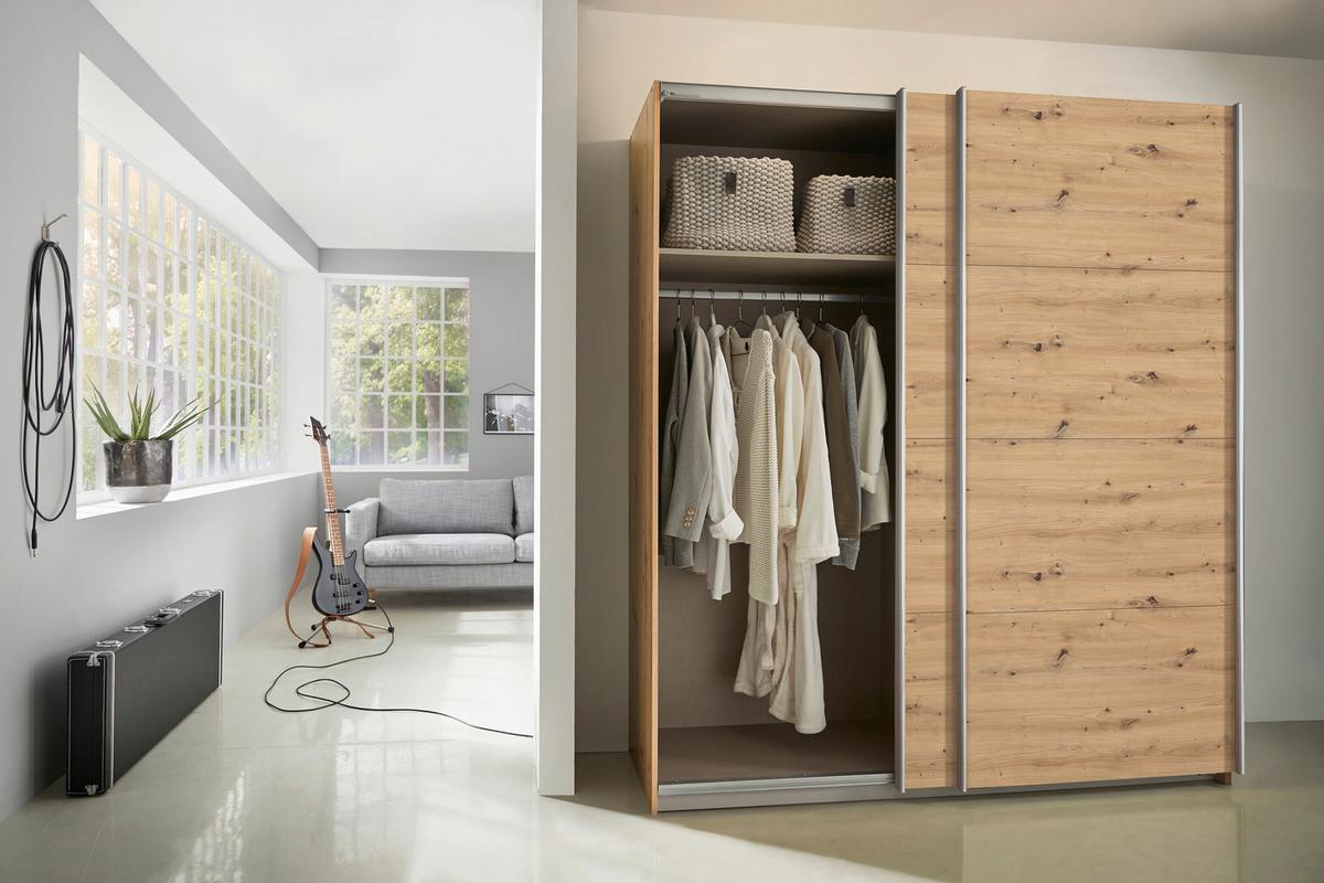 Ormar S Kliznim Vratima Subito - hrast Artisan/boje aluminija, Moderno, drvni materijal/metal (181/197/61cm) - Modern Living