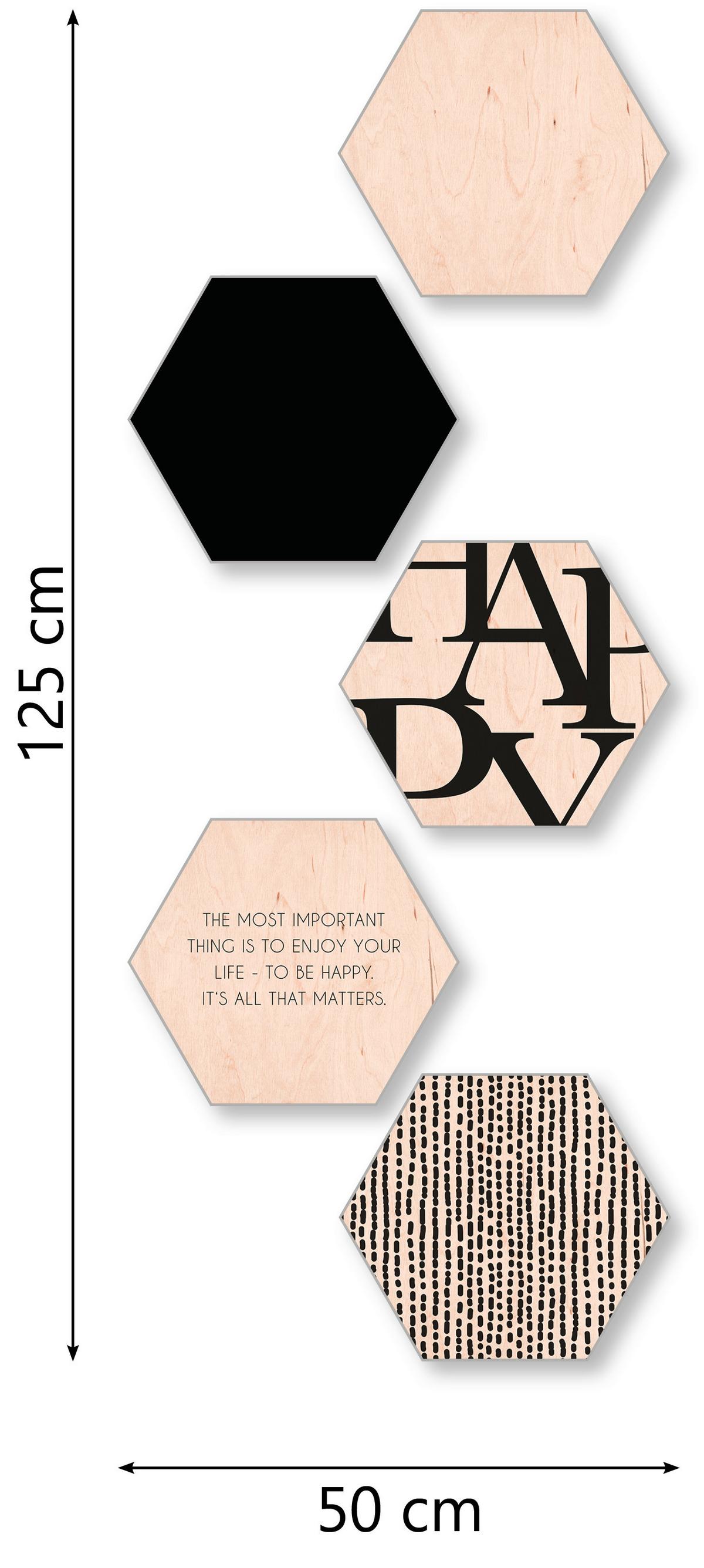 Bild Hexagon, 5er Set - Weiss/Schwarz, Holz (30/25cm) - Modern Living