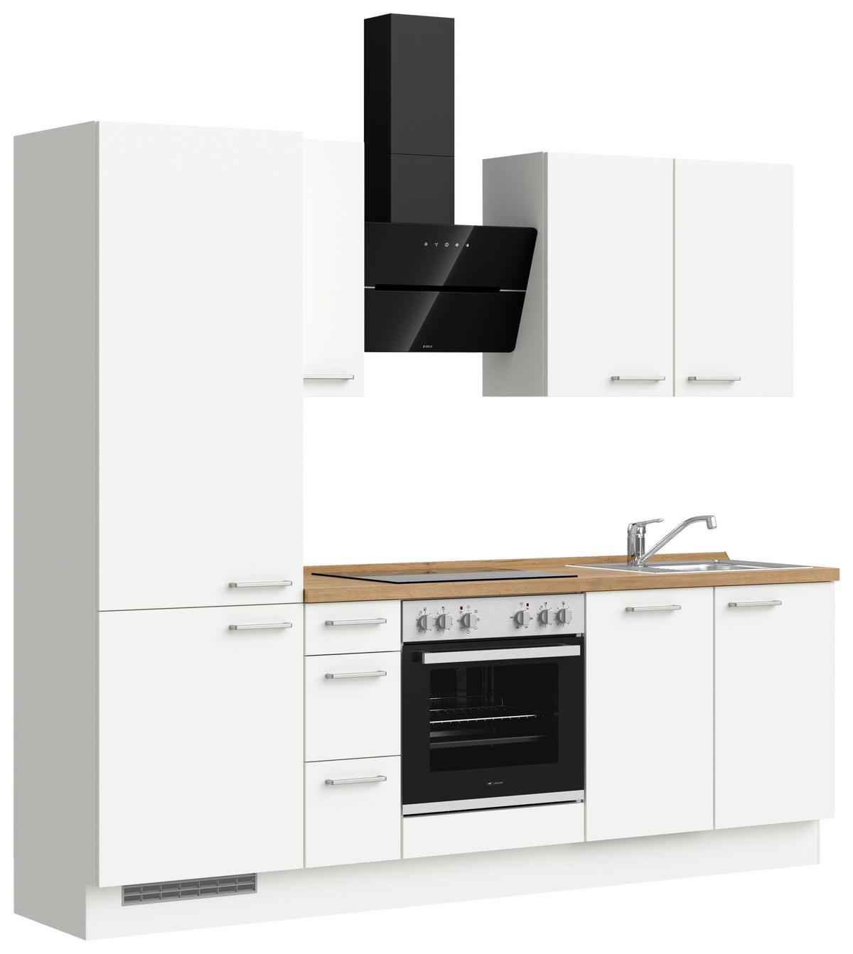 Küchenblock Touch High m. Geräten Weiß - Edelstahlfarben/Eichefarben, MODERN, Holzwerkstoff/Metall (240cm) - Nobilia