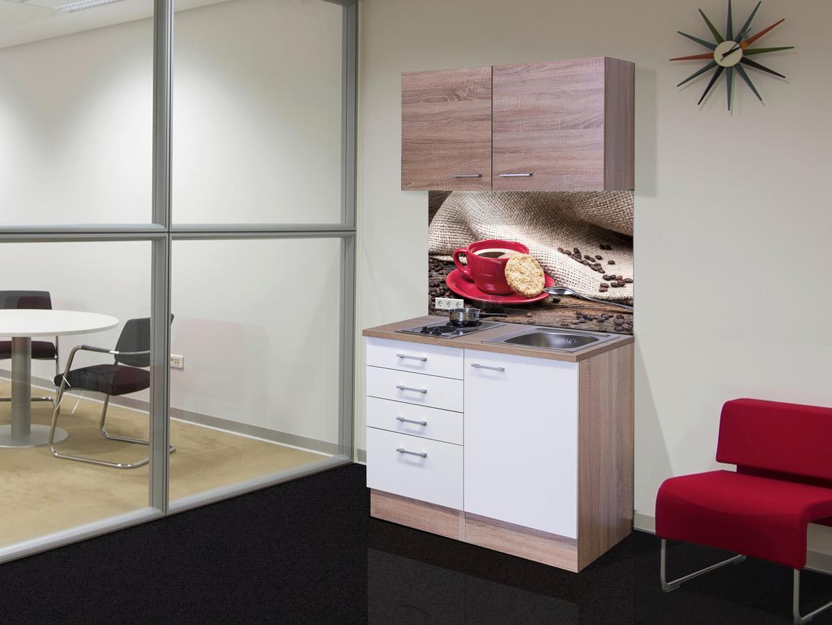 Miniküche Samoa Weiß/Eichefarben - Alufarben/Weiß, MODERN, Holzwerkstoff/Kunststoff (100cm) - FlexWell