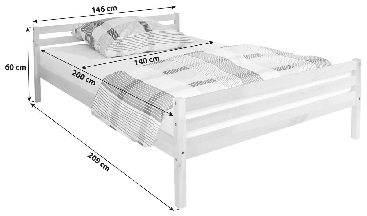 Bett "Nadine", aus Kiefer, weiß - Weiß, KONVENTIONELL, Holz (140/200cm) - MID.YOU