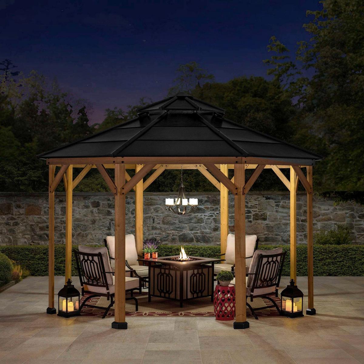 Pavillon Gazebo Eggi Anthrazit Echtholz - Anthrazit, Basics, Kunststoff/Metall (396/318/396cm)