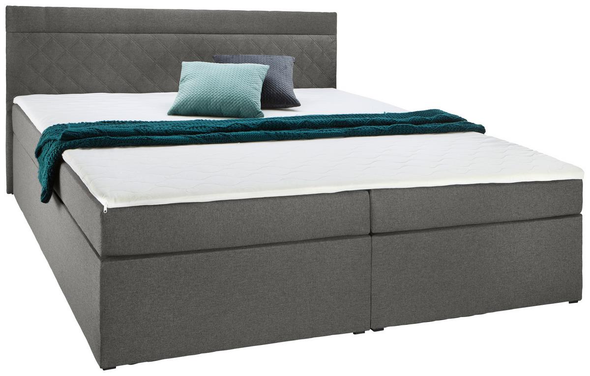 Pat tip boxspring ROSA 180x200 cm gri cu topper - gri, Modern, lemn/textil (180/200cm) - Bessagi Home