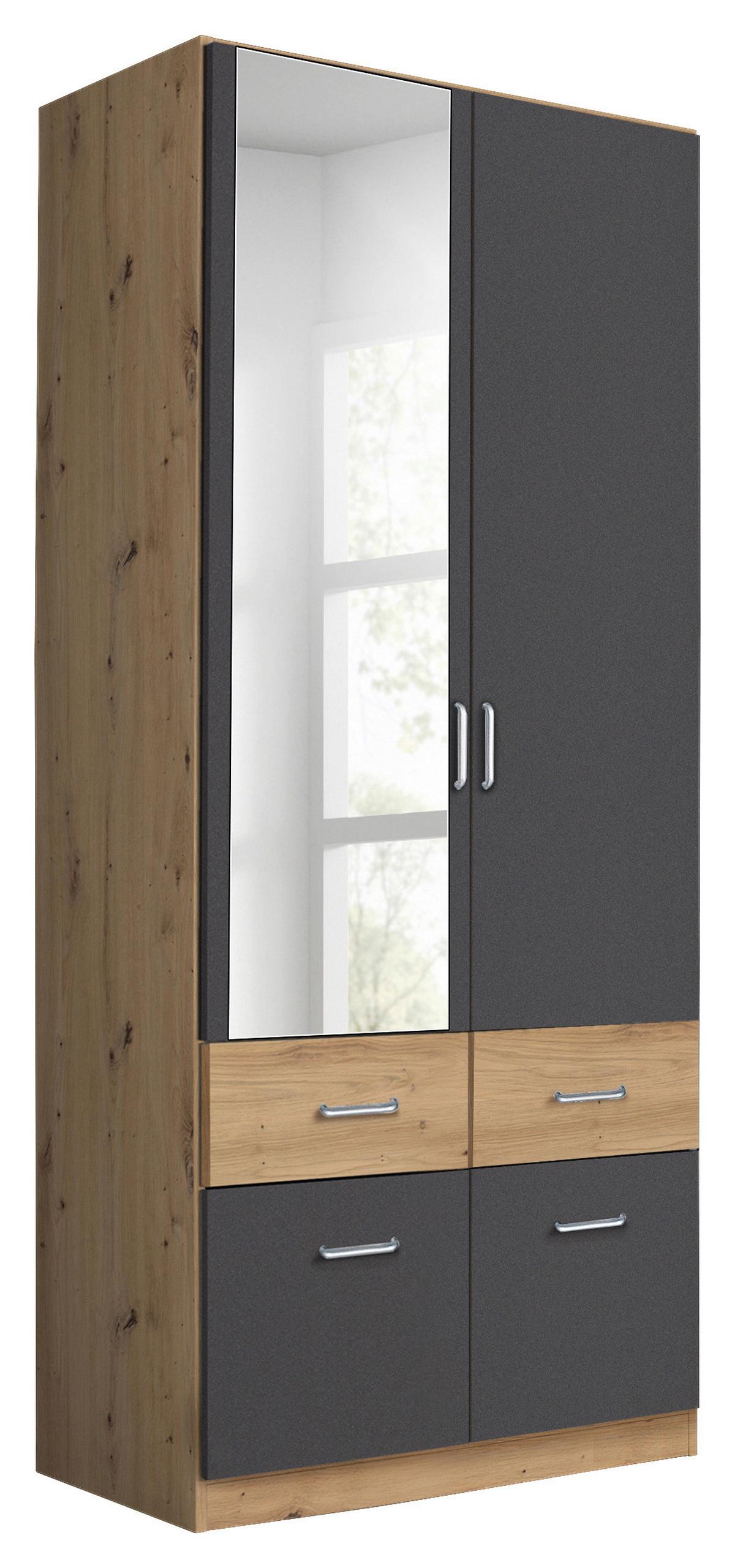 Drehtürenschrank Aalen Grau/Eiche Artisan - Alufarben/Eiche Artisan, Holzwerkstoff/Kunststoff (91/197/54cm) - Mömax