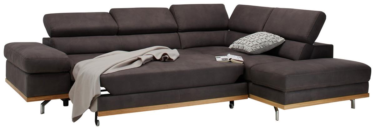 Wohnlandschaft Carmen in Platin mit Bettfunktion - Platinfarben/Chromfarben, KONVENTIONELL, Holz/Textil (292/72/226cm) - Premium Living