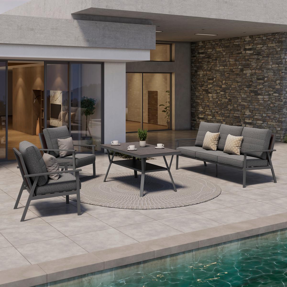 Lounge Garnitura Genua, Črna, Antracit, 4-Delno - črna/antracit, Moderno, kovina/steklo - Beldano
