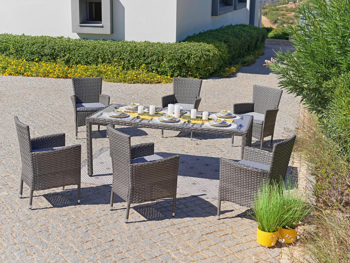 Vrtna Garnitura Eva, Sivorjava, 7-Delni Set - siva/rjava, Moderno, kovina/umetna masa - Modern Living