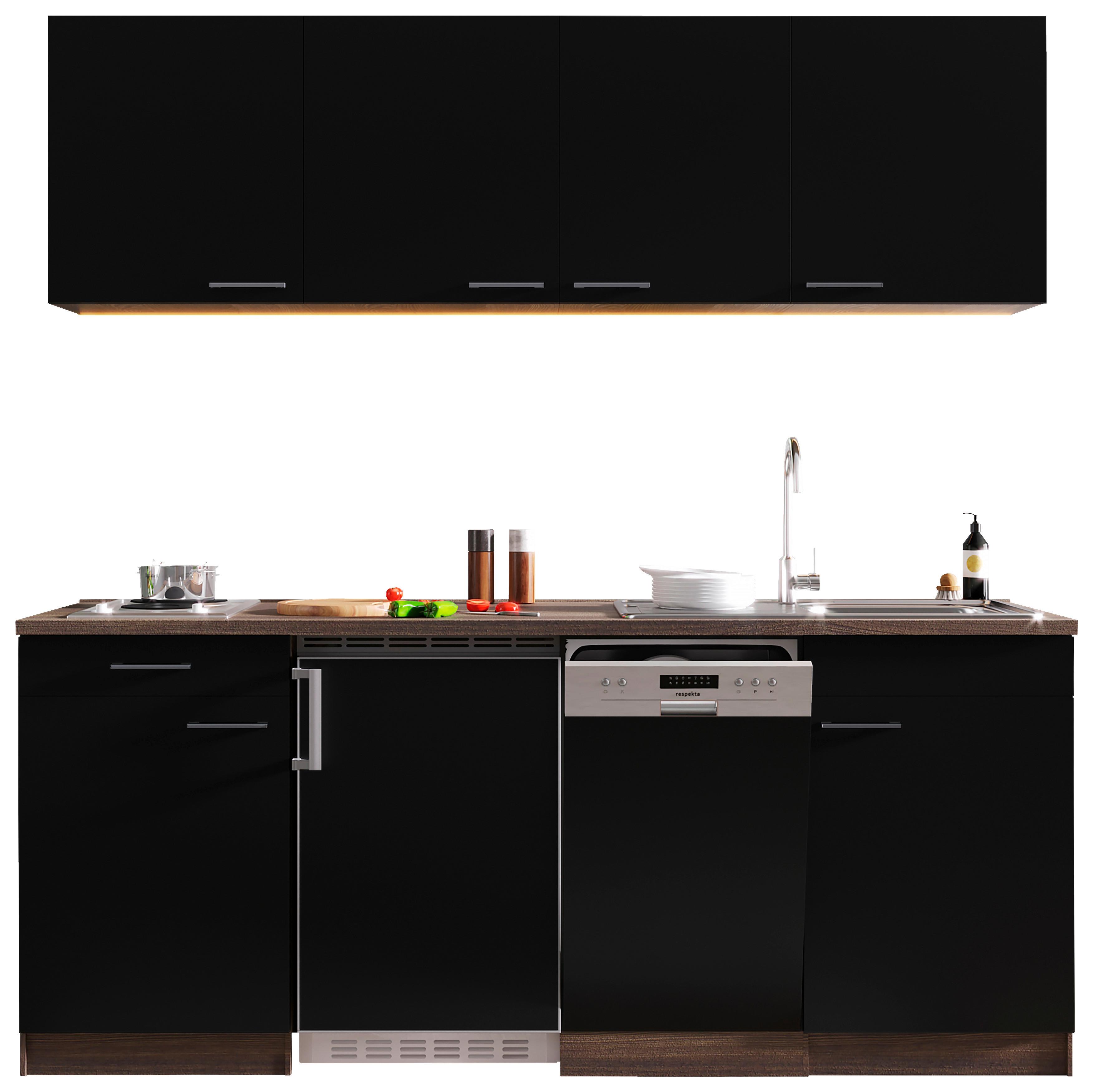Küchenblock ECONOMY 195 Grau/Eiche B: ca. 195 cm - Eichefarben/Schwarz, Basics, Holzwerkstoff (195cm) - Respekta