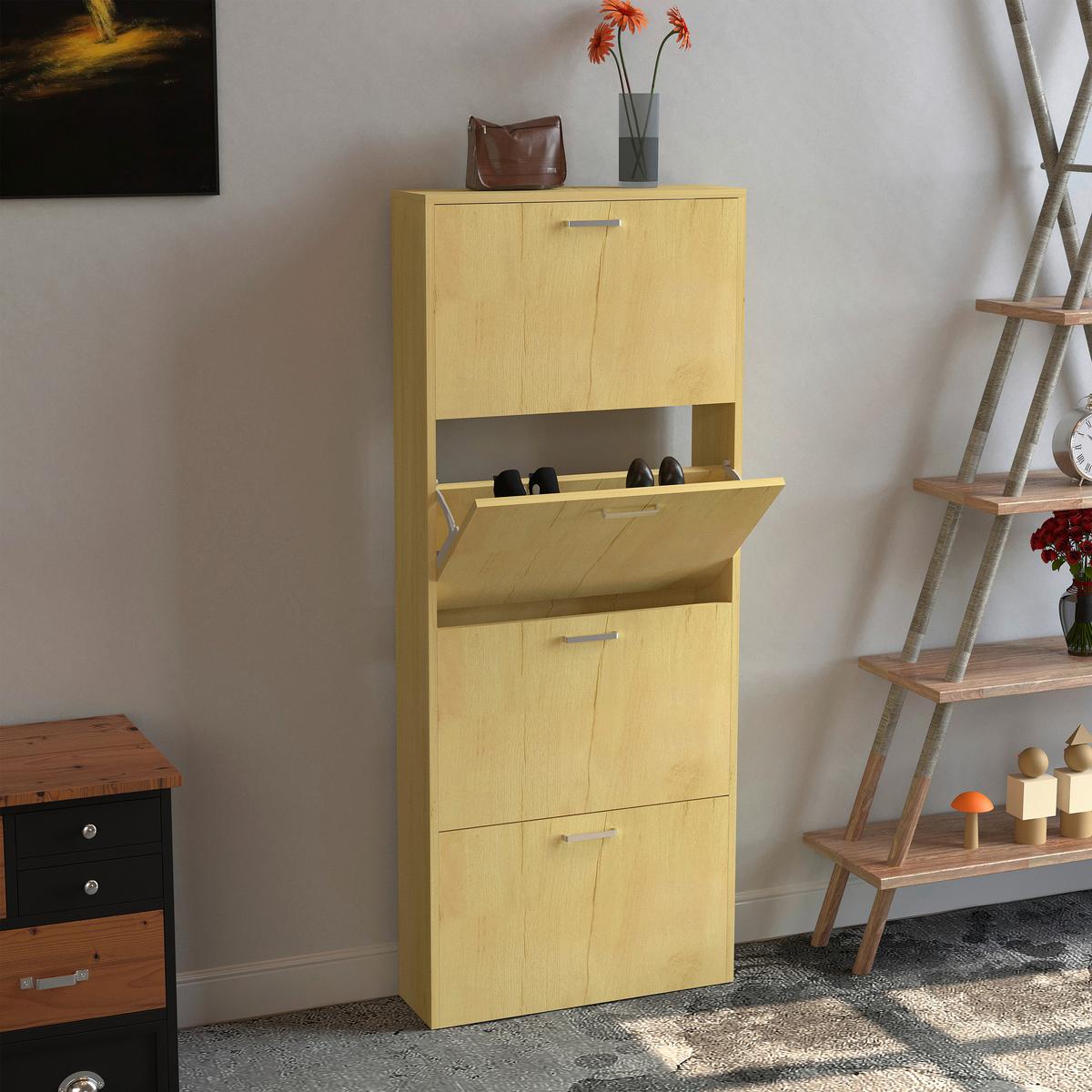 SCHUHSCHRANK SULOS L - Honigeiche/Silberfarben, Design, Holzwerkstoff/Kunststoff (59/144/17cm) - MID.YOU