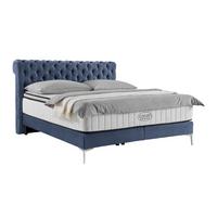 Boxspringbett Queen in Dunkelblau ca. 180x200cm - Chromfarben/Goldfarben, Konventionell, Textil (180/200cm) - Premium Living