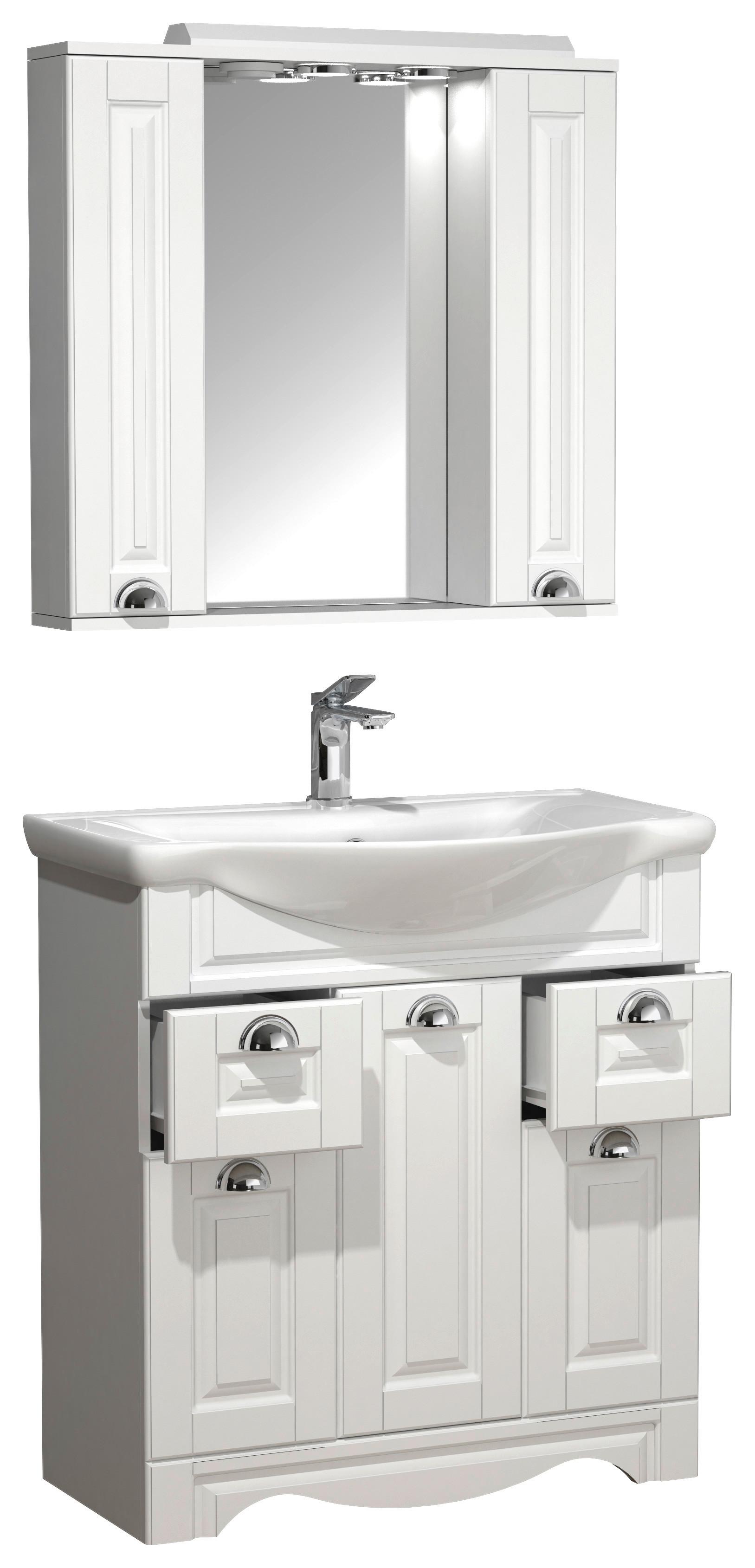 Kopalnica Casalo Xl, Bela - srebrne barve/bela, Moderno, kovina/steklo (75cm) - MID.YOU