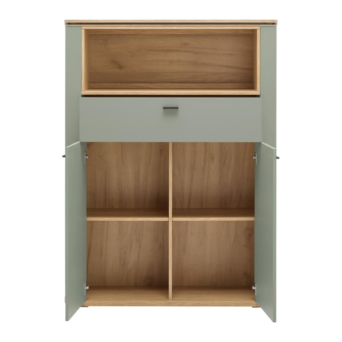Highboard Lagos Salbeigrün/Eiche Artisan - Salbeigrün/Anthrazit, MODERN, Holzwerkstoff/Kunststoff (109,2/148,3/37,5cm) - Premium Living