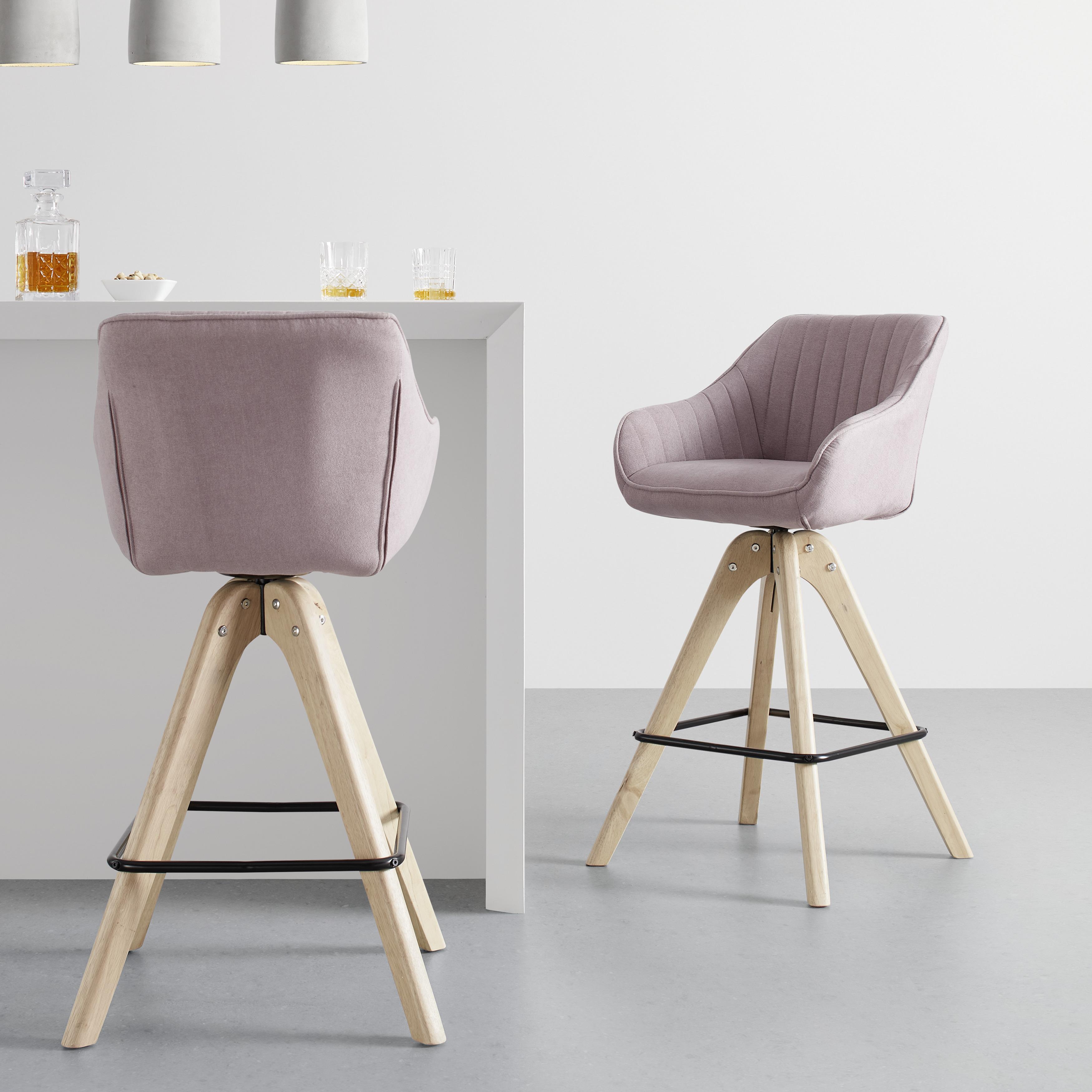 Barhocker "Leonie", Velour, drehbar, rosa, Gepolstert - Eichefarben/Rosa, MODERN, Holz/Textil (55/106/56cm) - Bessagi Home