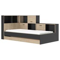 Postelja S Predalom Erwan, Črna, Barva Kostanja, 90x200cm - črna/barve kostanja, Moderno, leseni material (90/200cm) - MID.YOU