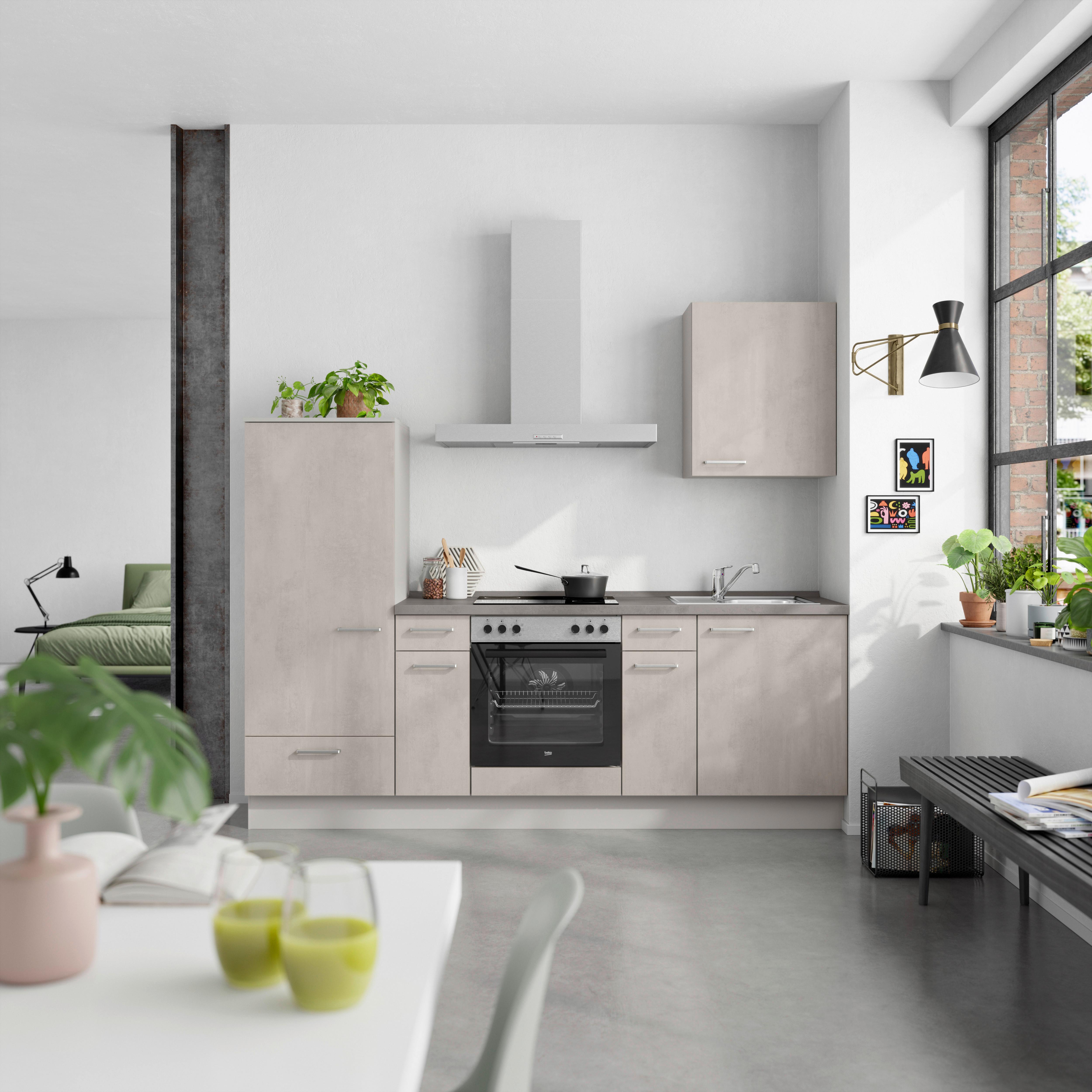 Küchenblock Riva Low m. Geräten Grau - Schieferfarben/Edelstahlfarben, MODERN, Holzwerkstoff/Metall (240cm) - Nobilia