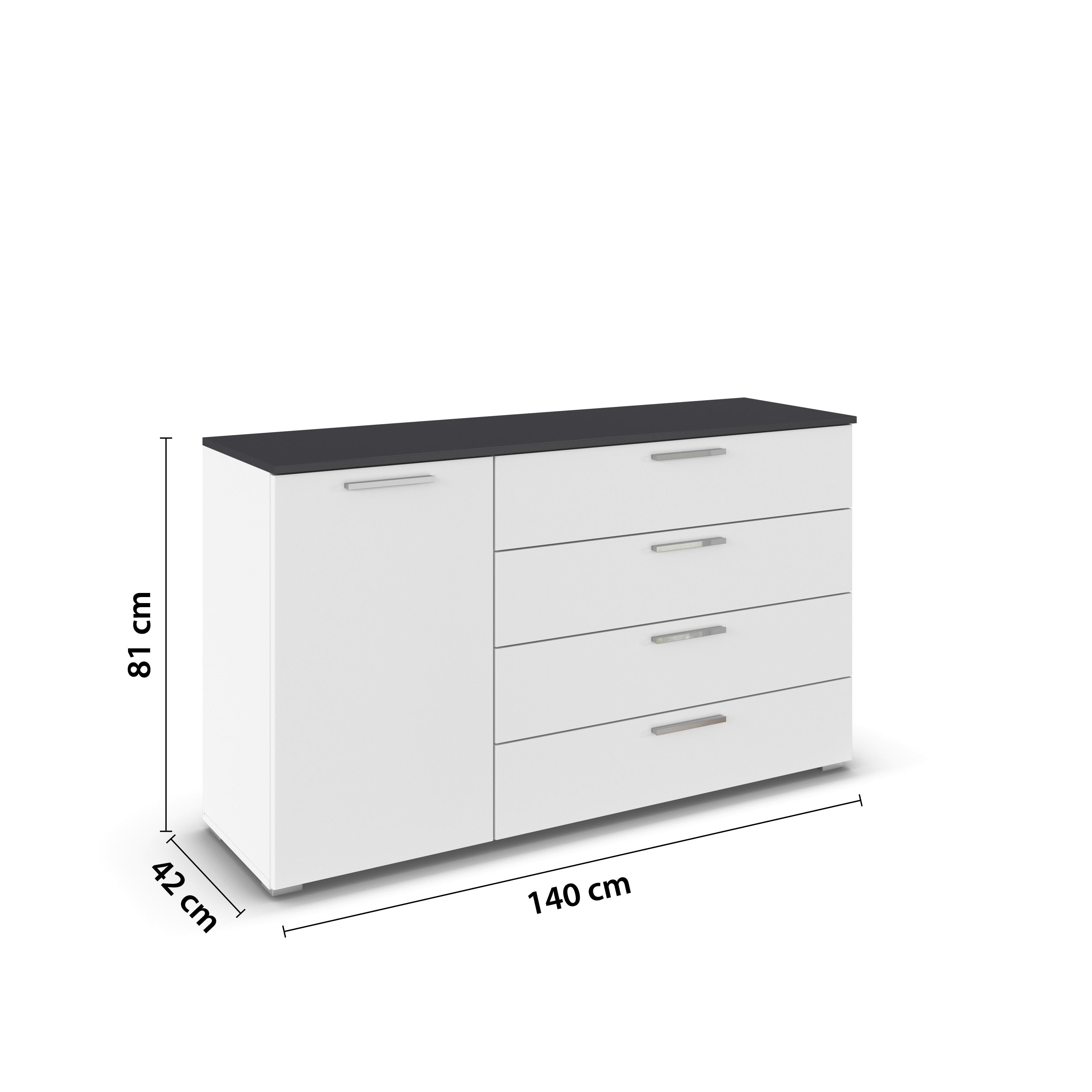 COMODA CASPIO - alb/gri, Konventionell, material pe bază de lemn (140/81/42cm) - Premium Living