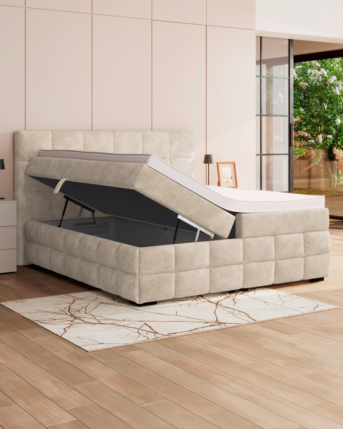 PAT BOX VEGA - alb/verde, Trend, lemn/textil (160/200cm) - Modern Living