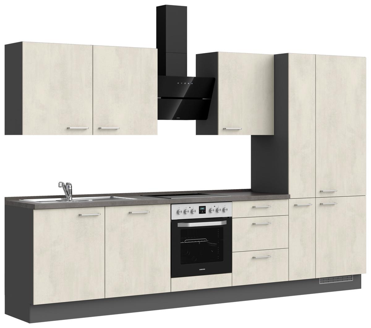 Küchenblock Riva High m. Geräten Weiß - Schieferfarben/Edelstahlfarben, MODERN, Holzwerkstoff/Metall (330cm) - Nobilia