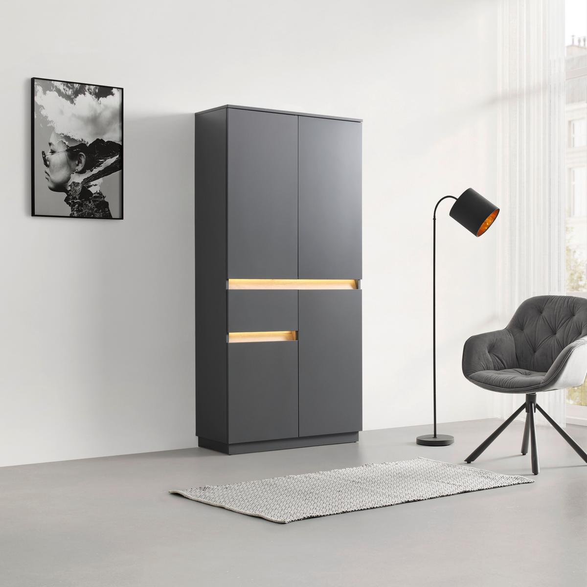 Vitrine Samu Anthrazit/Eichefarben - Eichefarben/Anthrazit, MODERN, Holzwerkstoff/Kunststoff (90/186/35cm) - Mömax