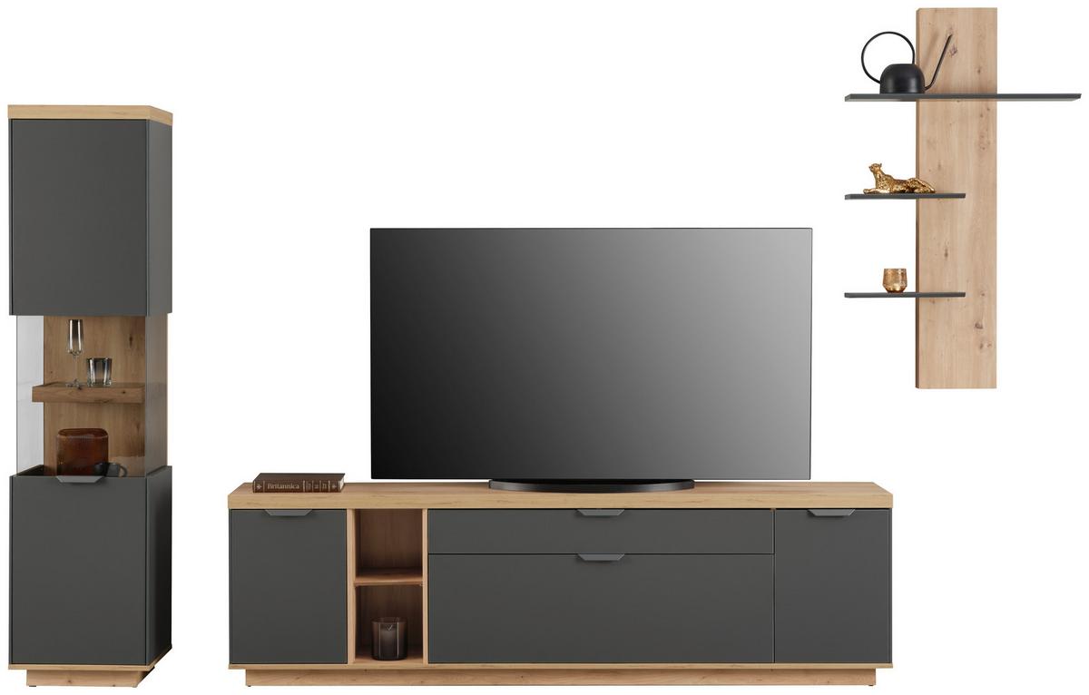 Vitrină JAKE - stejar Artisan/antracit, Trend, sticlă/material pe bază de lemn (45,7/187/38cm) - Modern Living