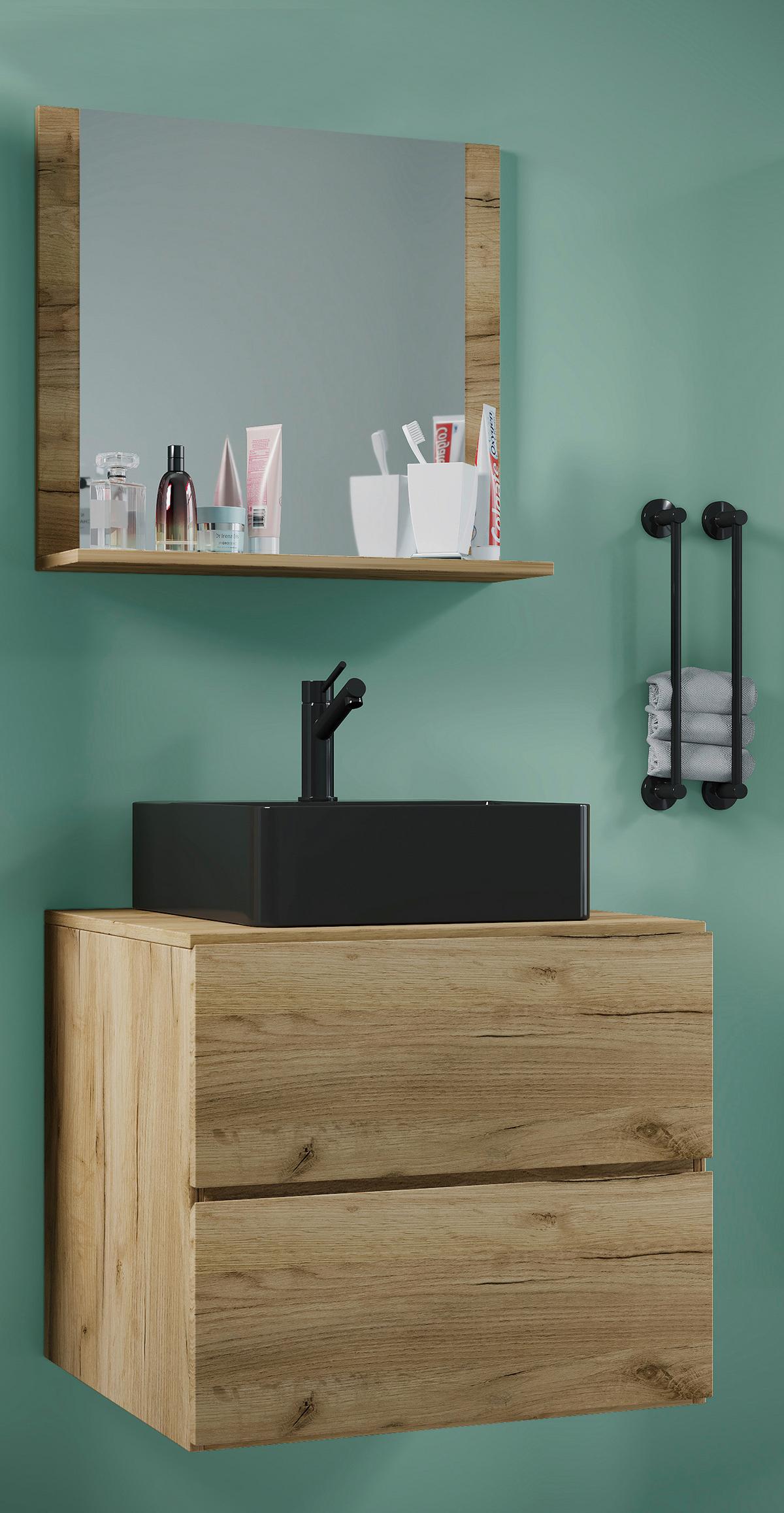 Kopalnica Lendas M, Medeni Hrast - črna/medeni hrast, Moderno, steklo/leseni material (61cm) - MID.YOU