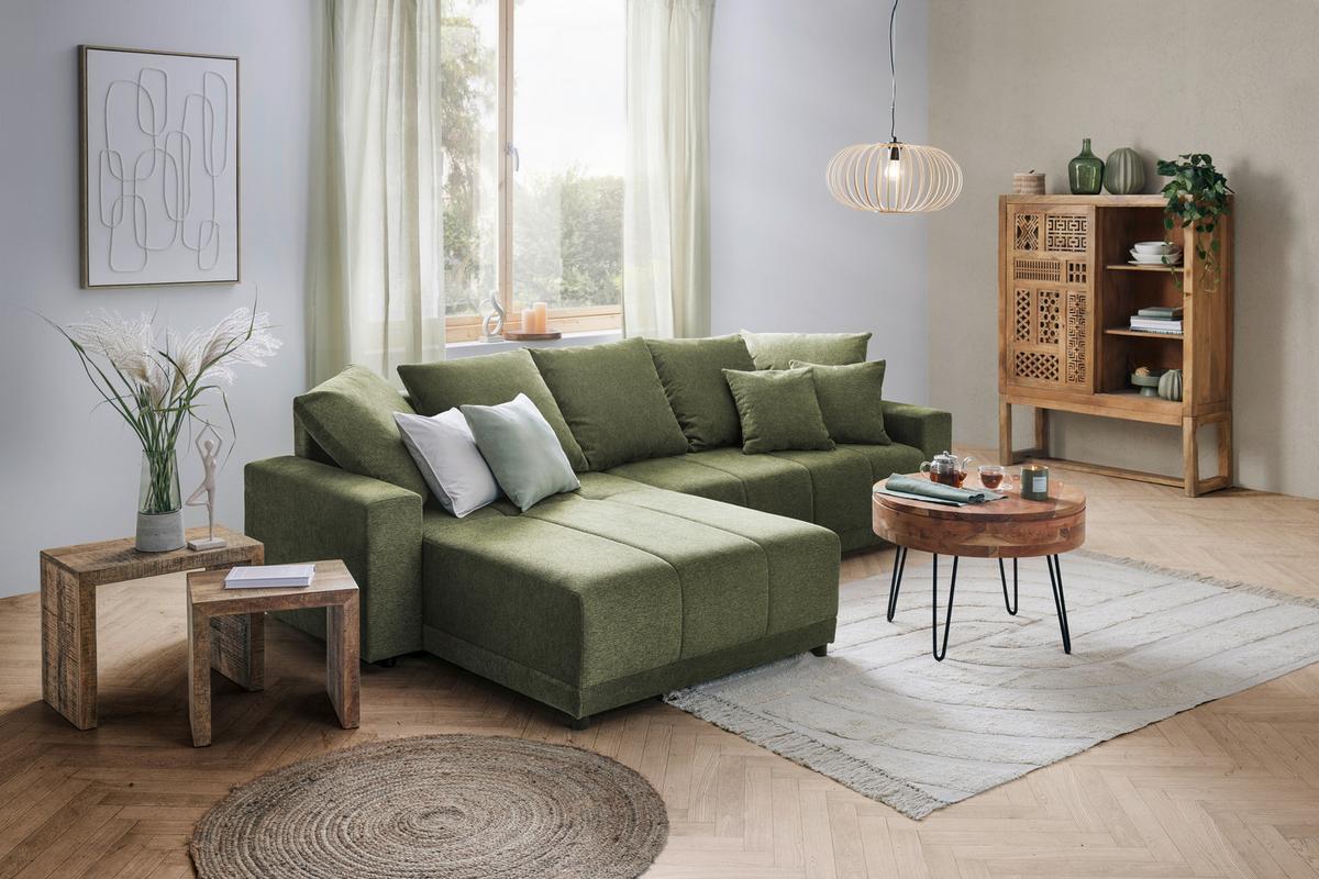 Ecksofa Grün - Schwarz/Grün, Modern, Kunststoff/Textil (289/176cm) - Based