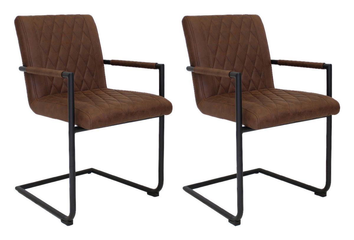 Armlehnstuhl-Set Damian ca. 52x88 cm 2er-Set Braun - Schwarz/Braun, LIFESTYLE, Textil/Metall (52/88/63cm) - MID.YOU