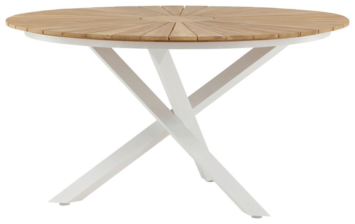 Gartentisch Mexico ca. 140x75 cm Alu Weiß/Teak - Weiß/Teakfarben, KONVENTIONELL, Holz/Metall (140/140/75cm) - Gardenson