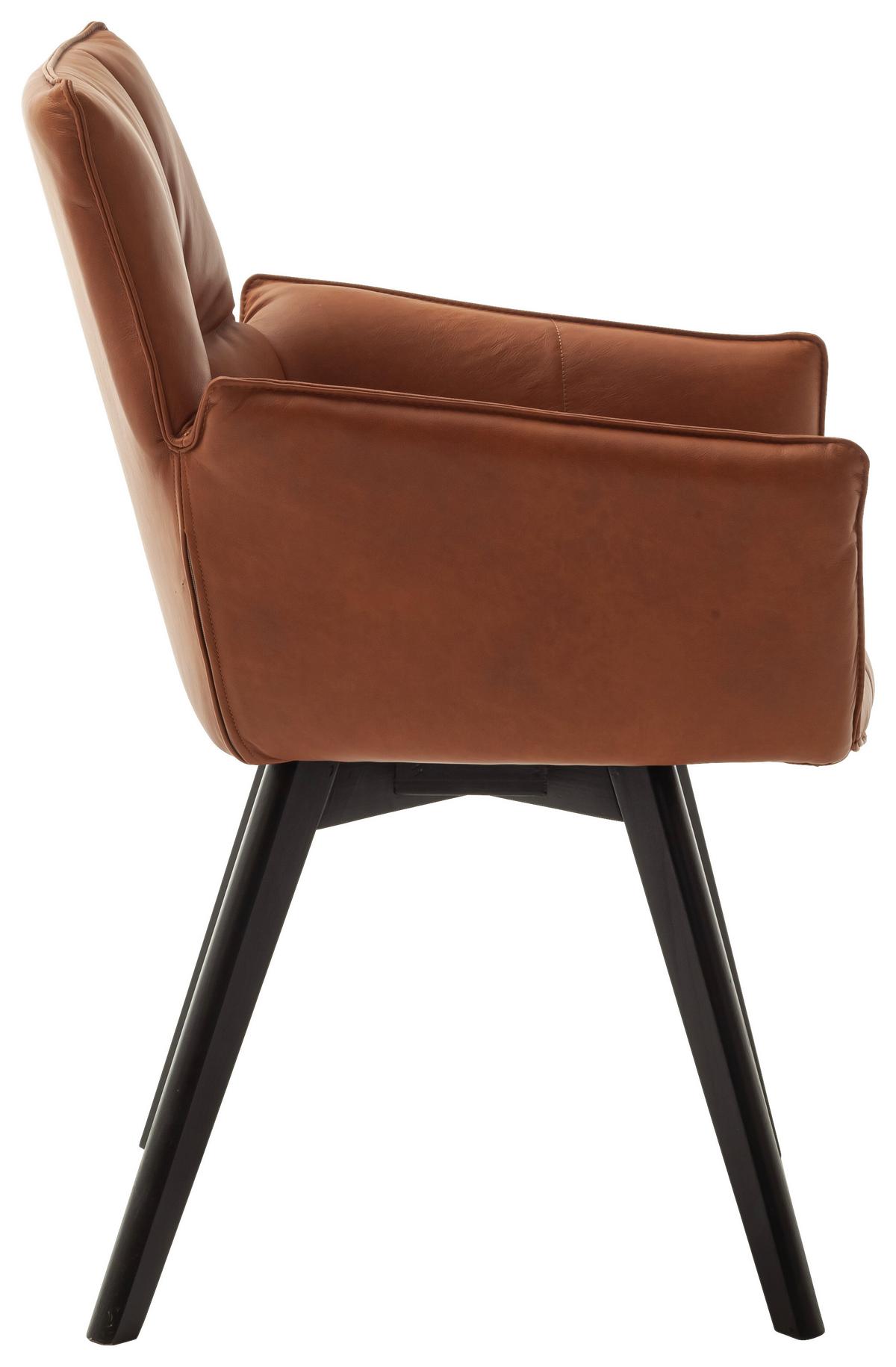 KRZESŁO Z PODŁOKIETNIKAMI CORK - czarny/koniak, Konventionell, skóra/drewno (61/87/63cm) - Linea Natura