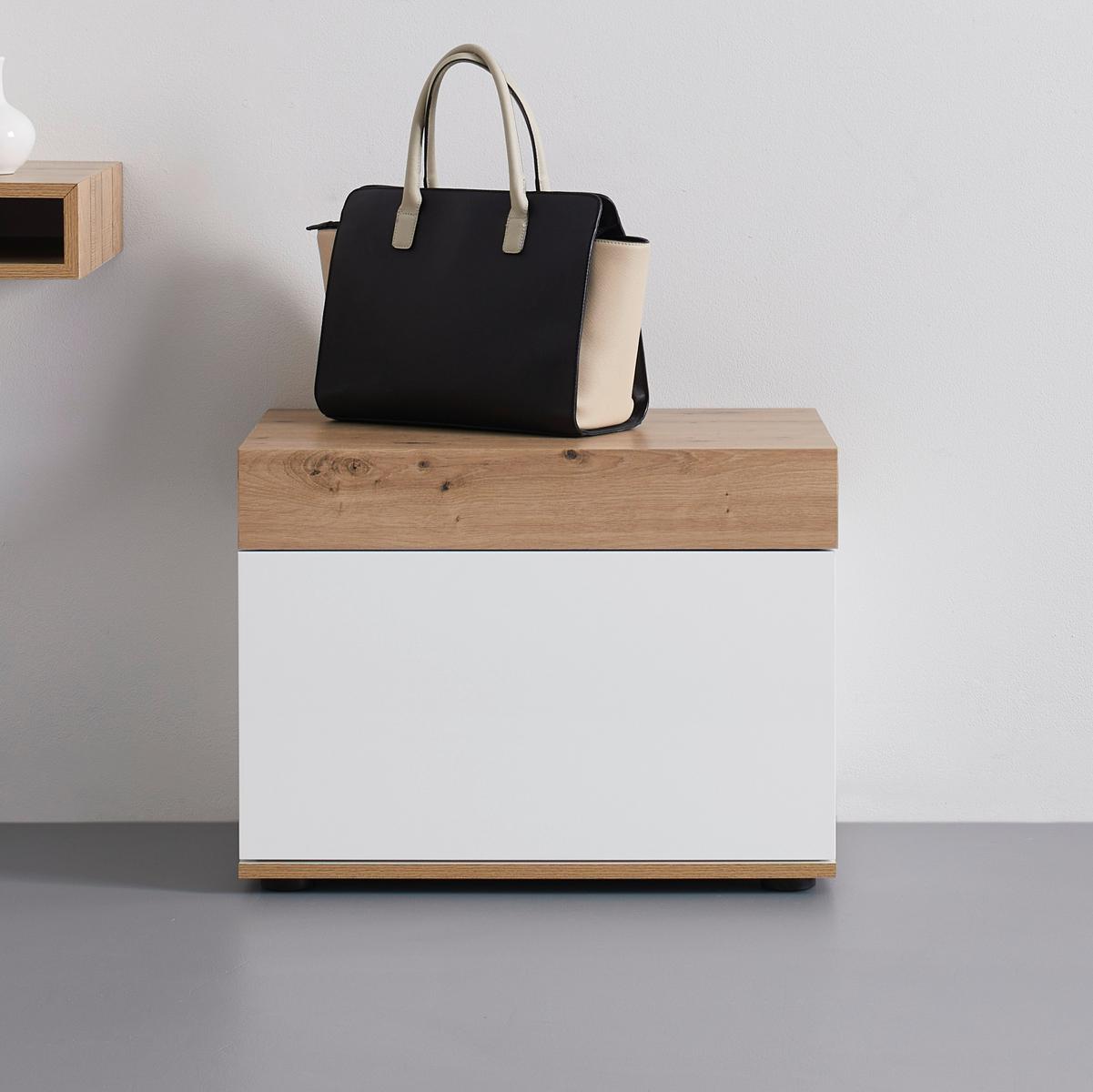 Schuhkipper Cara Weiß/Eichefarben MDF - Eichefarben/Weiß, MODERN (60/45/40cm) - Bessagi Home