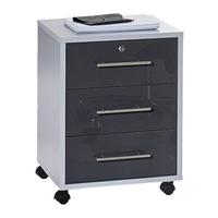 Rollcontainer Office Edition Grau - Edelstahlfarben/Anthrazit Hochglanz, MODERN, Holzwerkstoff/Kunststoff (44/58/40cm) - MID.YOU