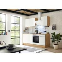 Küchenblock mit Geräten Weiß B: ca. 220 cm - Weiß Hochglanz/Alufarben, LIFESTYLE, Holzwerkstoff/Kunststoff (220cm) - Respekta