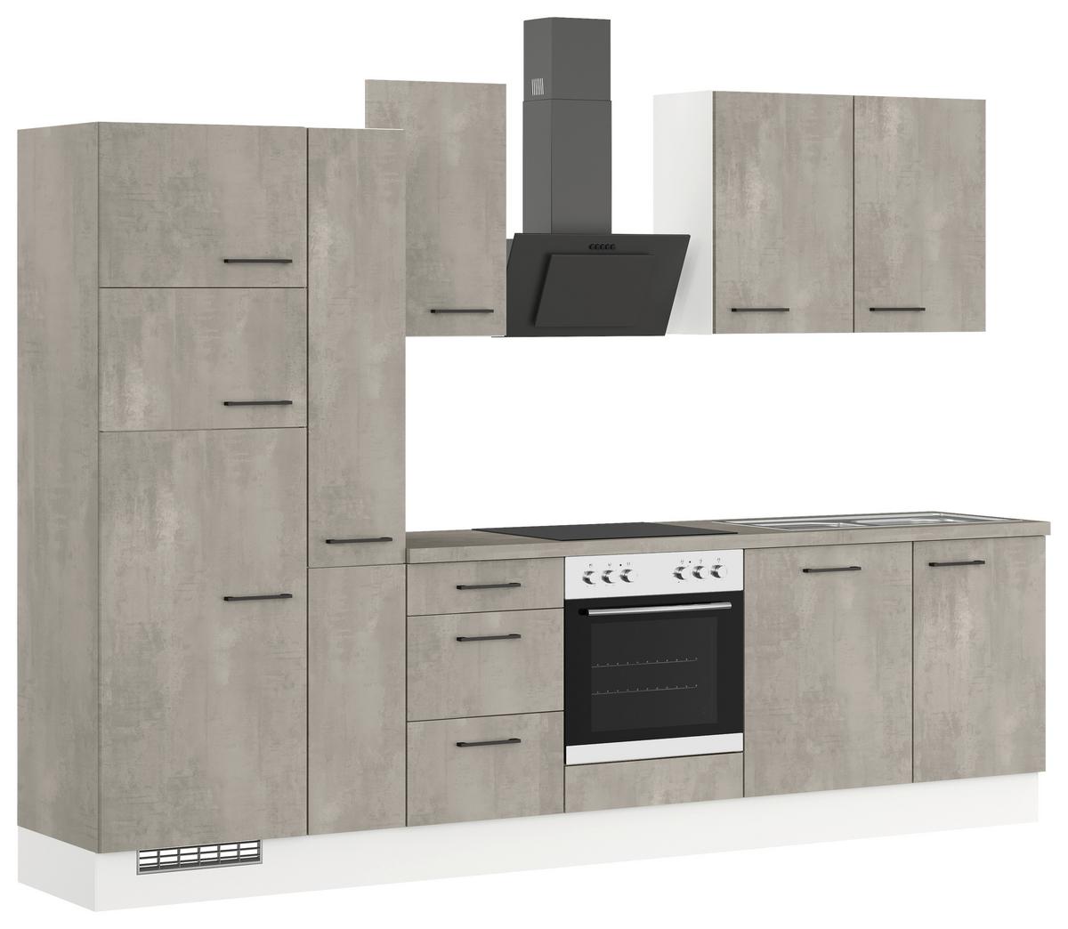 Küchenblock inkl. 5 E-Geräte IP1200 Grau/Weiß - Eichefarben/Schwarz, Trend, Holzwerkstoff/Metall (310cm) - Impuls