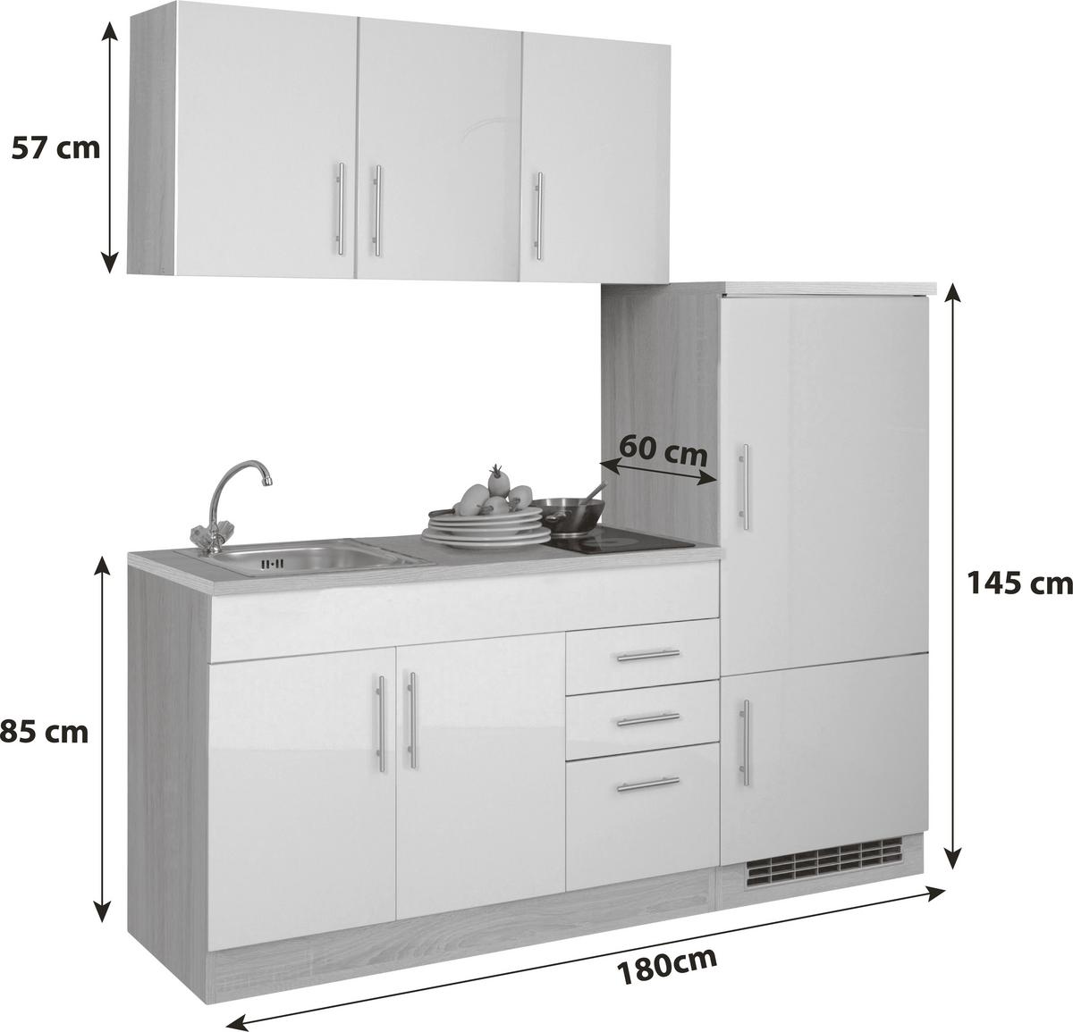 Küchenblock Toronto I m. Geräten Weiß - Chromfarben/Graphitfarben, MODERN, Holzwerkstoff/Metall (180cm) - Held
