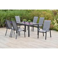 Gartentischgruppe Amalfi 7-tlg. Graphitfarben - Graphitfarben/Braun, KONVENTIONELL, Glas/Textil - Gardenson