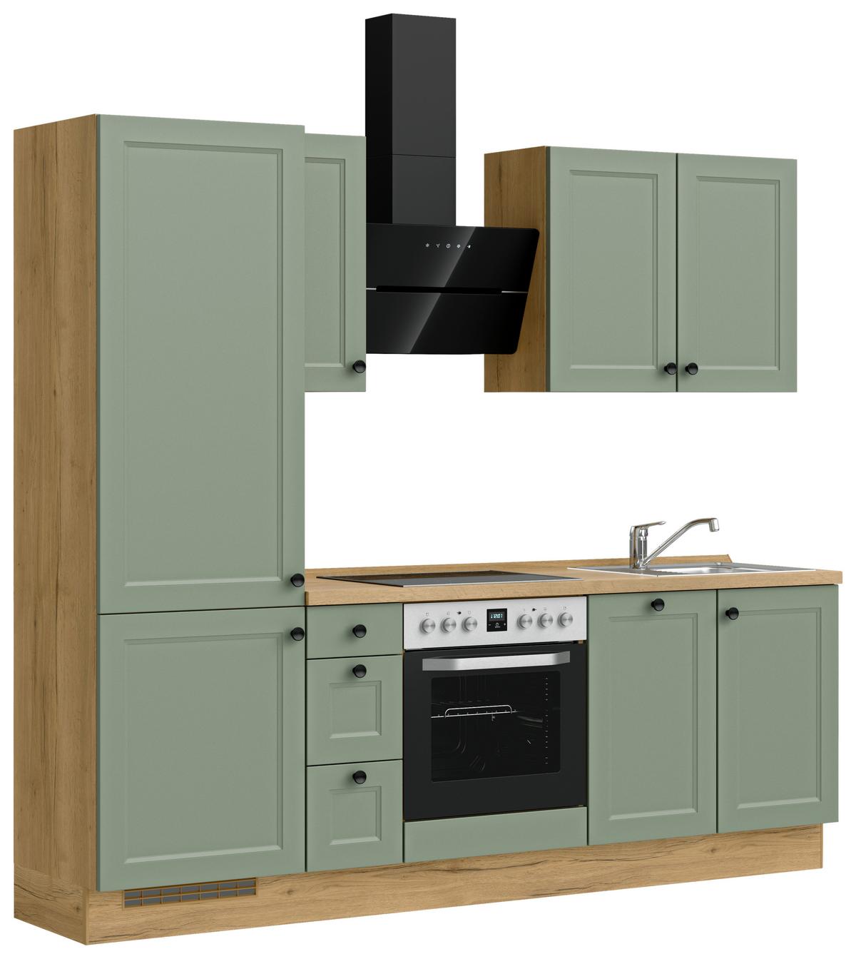 Küchenblock Cascada High m. Geräten Schilfgrün - Schilfgrün/Eichefarben, MODERN, Holzwerkstoff/Metall (240cm) - Nobilia